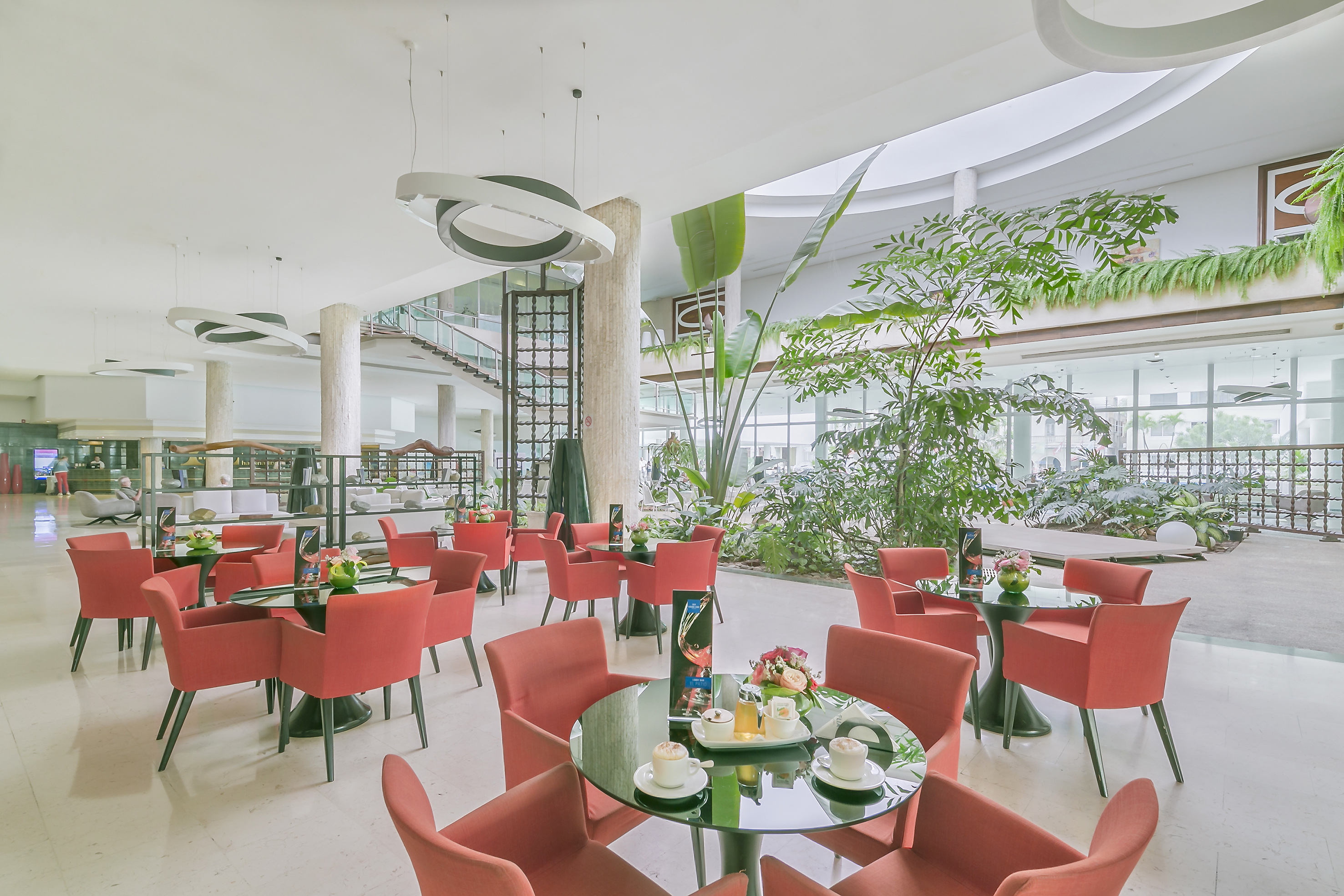 a room with tables and chairs