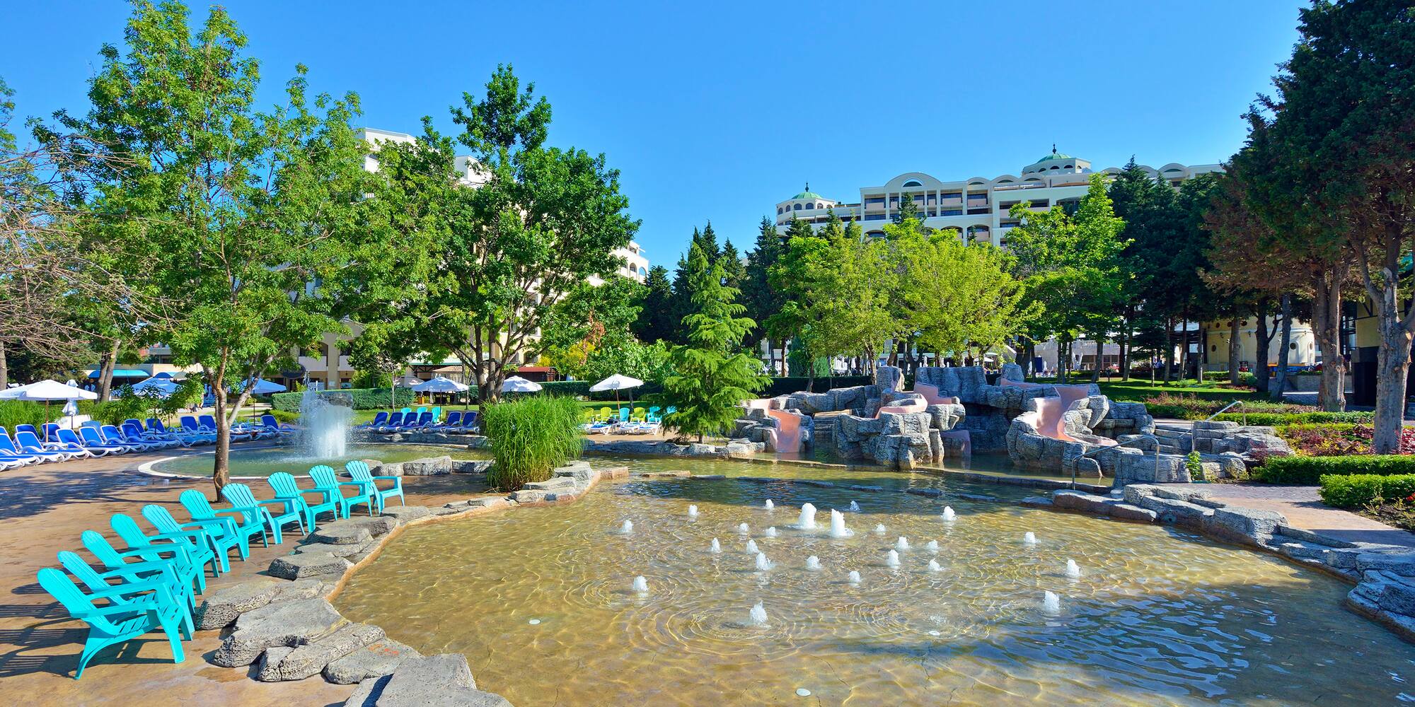 a water fountain in a park