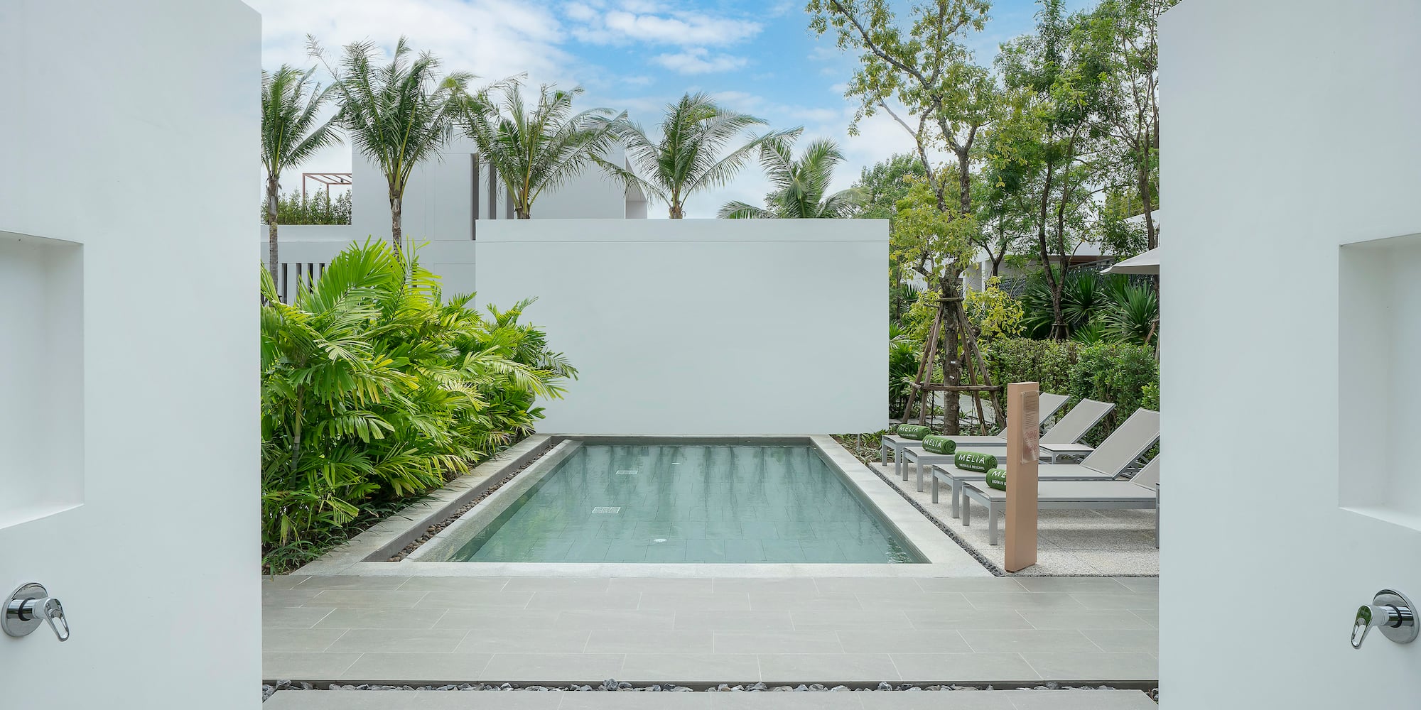 a pool in a courtyard