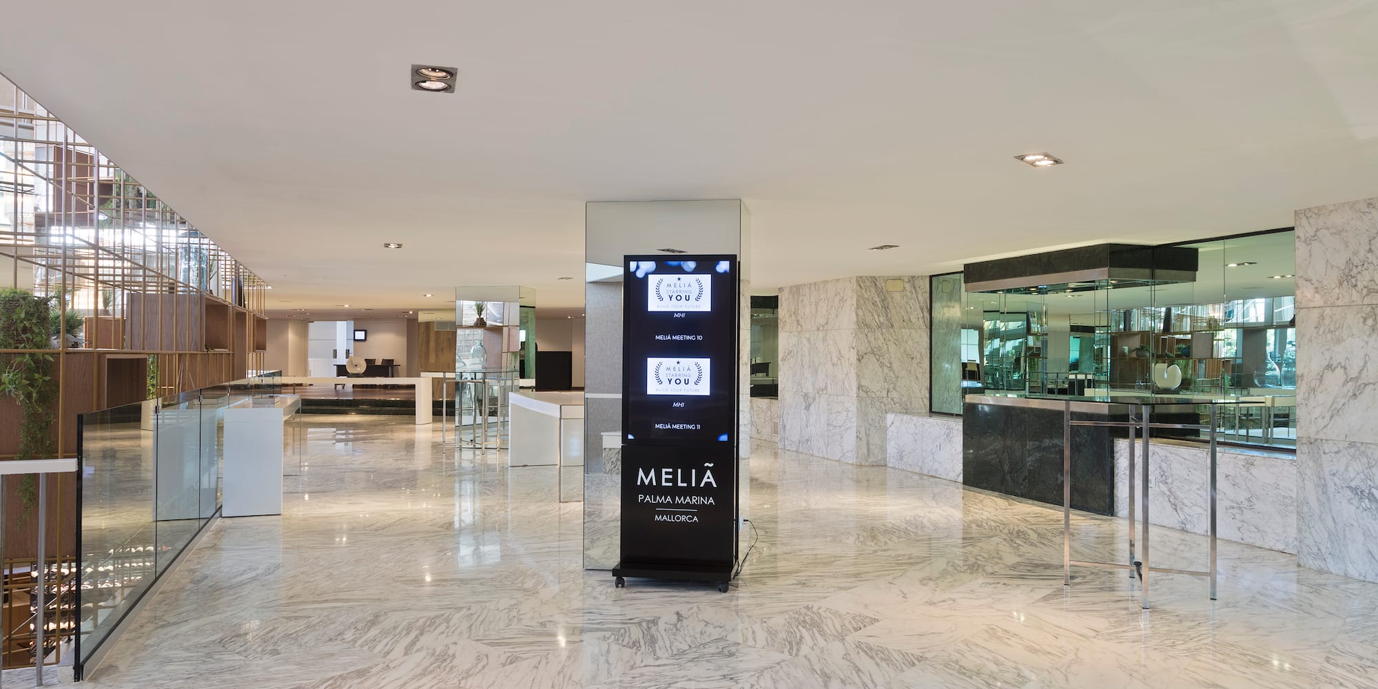 a large marble floor with a sign in it