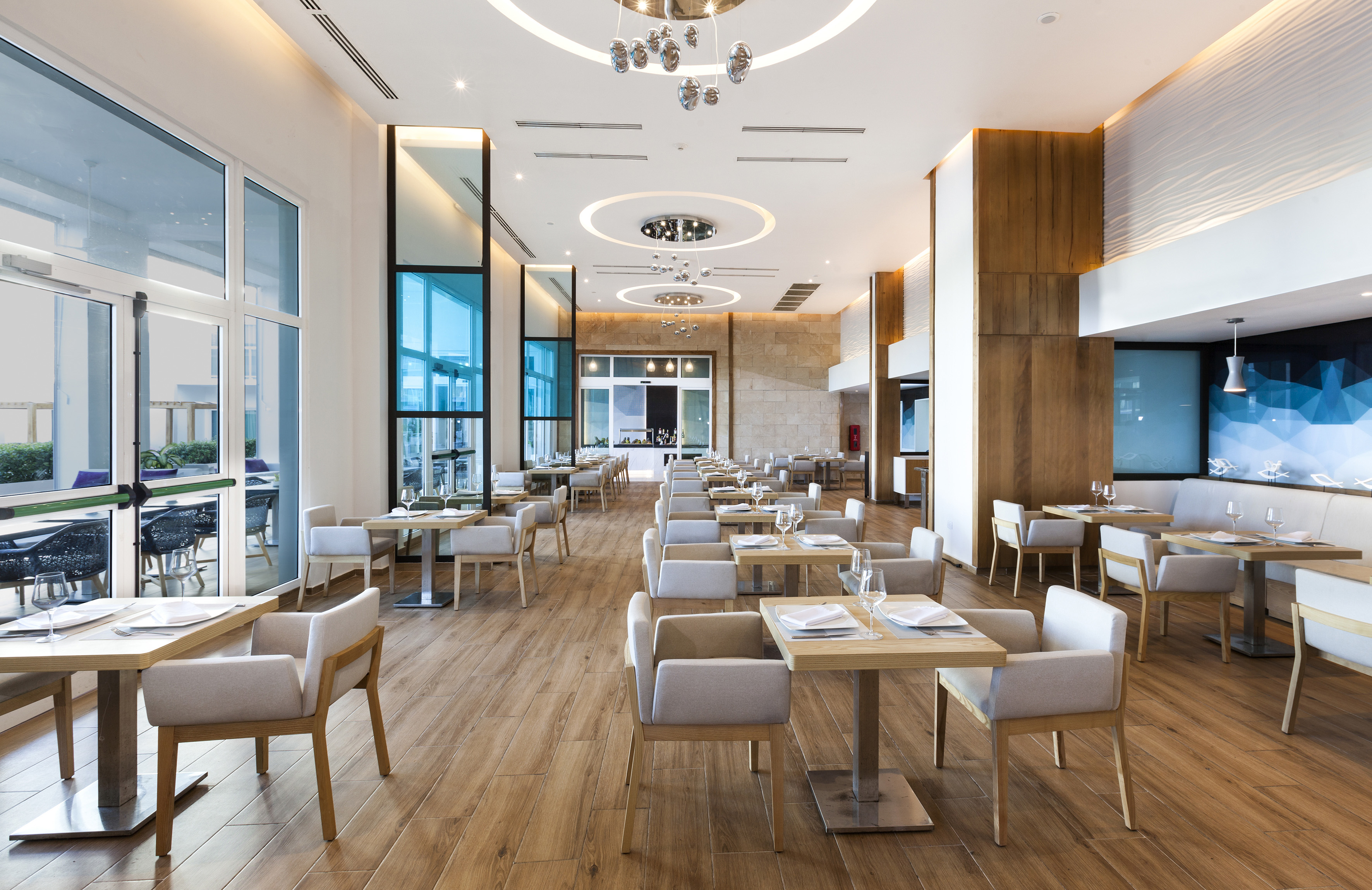 a room with tables and chairs