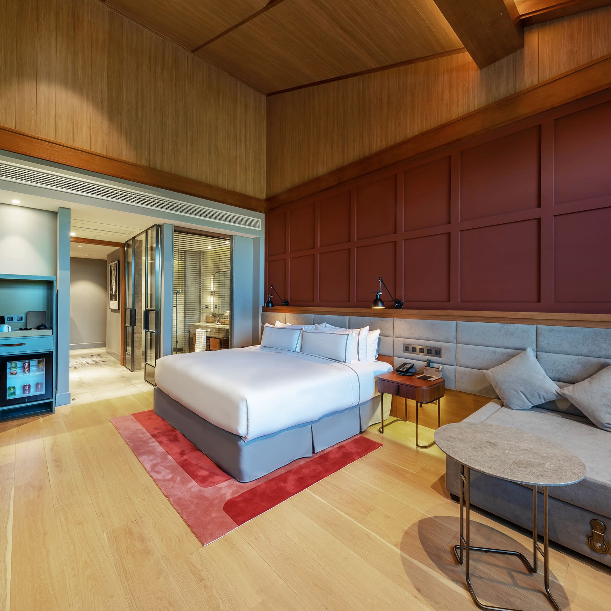 a room with a bed and a couch