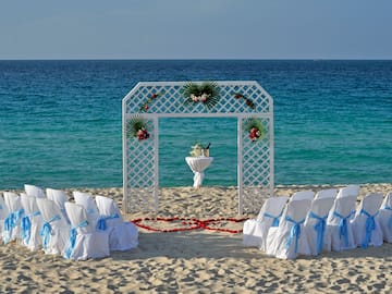 a wedding set up on a beach