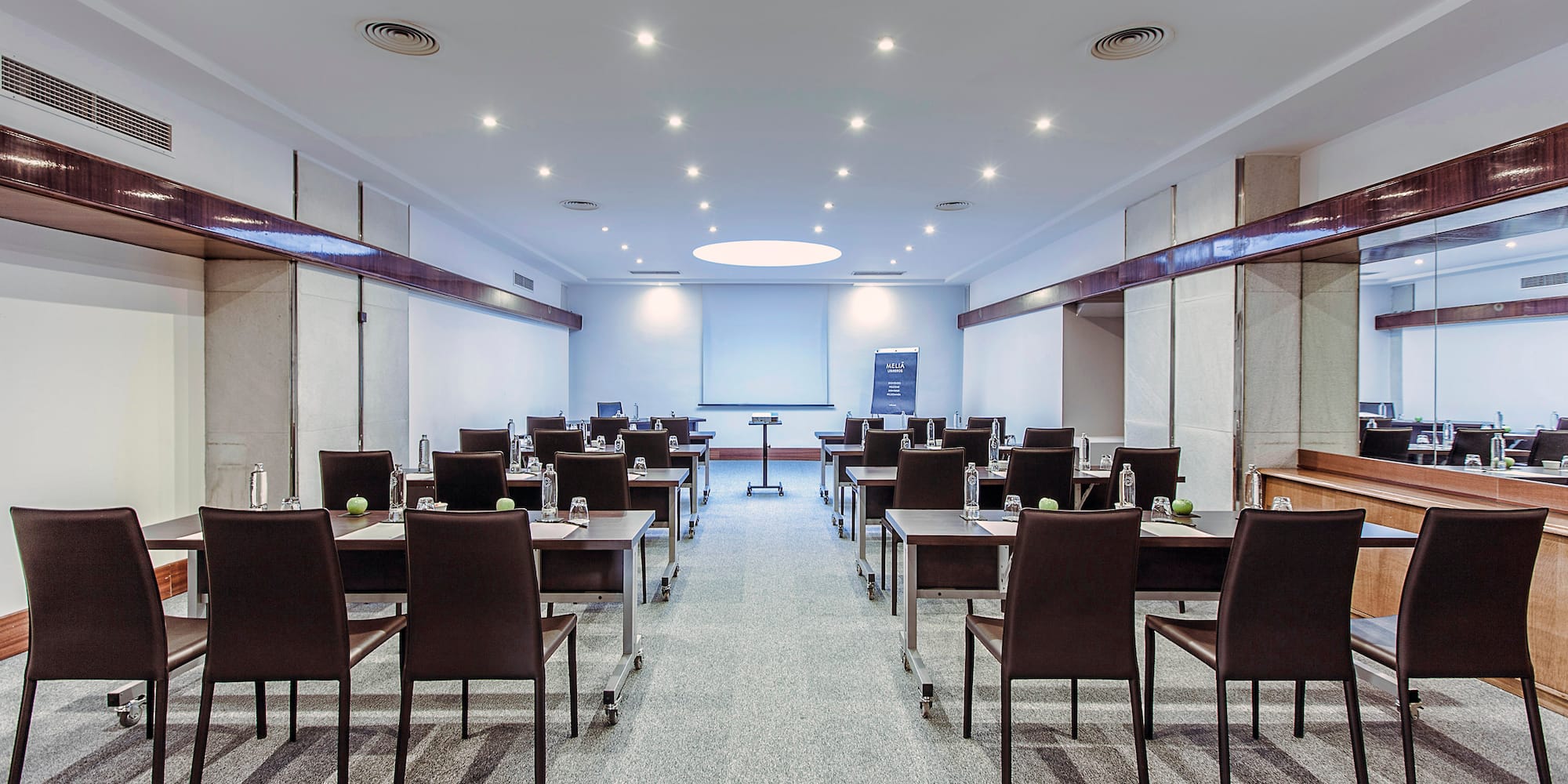 a room with tables and chairs