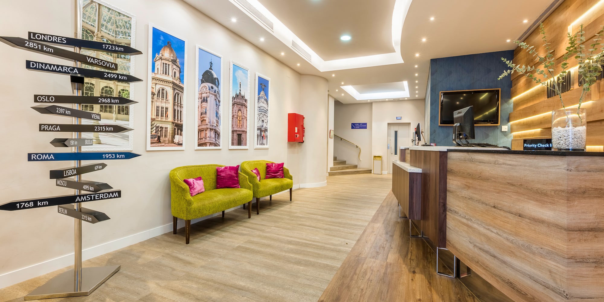 a reception desk in a hotel