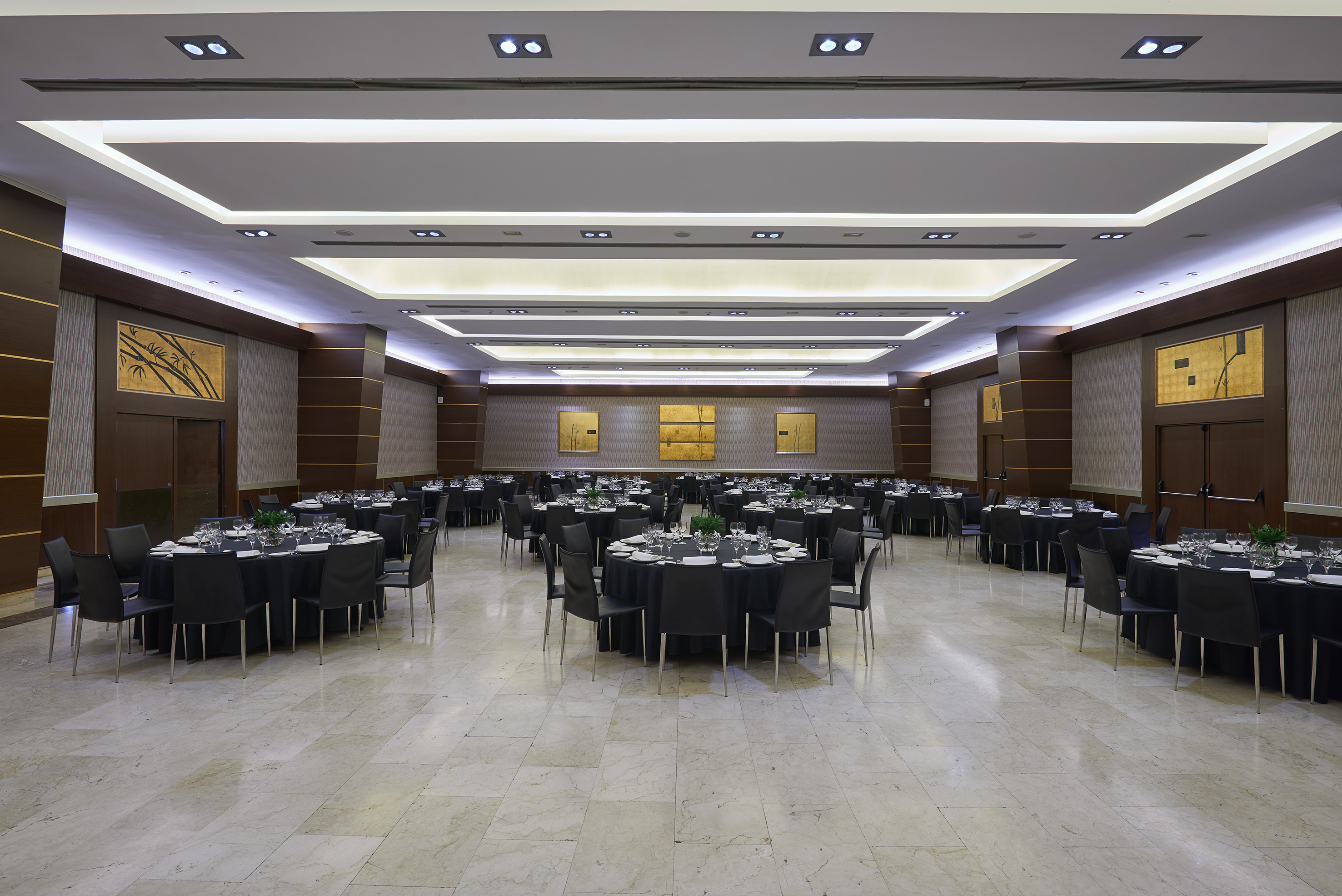 a room with tables and chairs