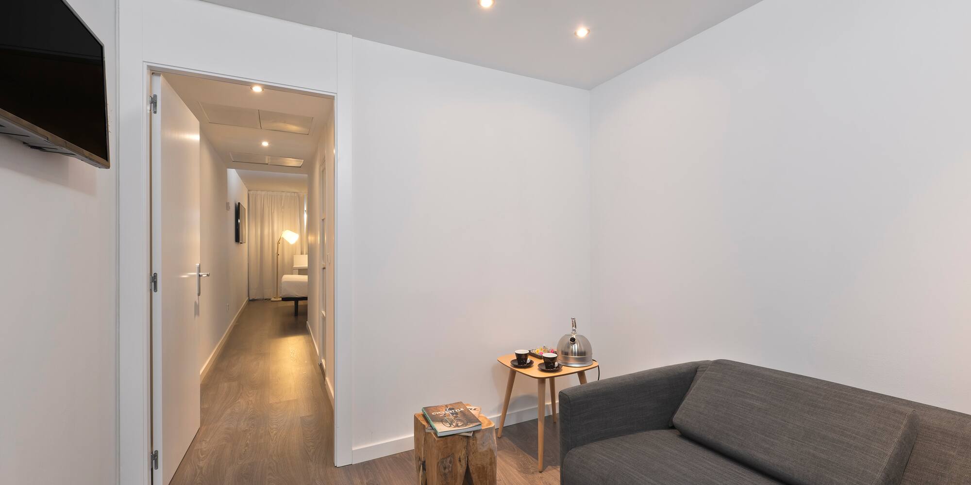 a room with a couch and a table