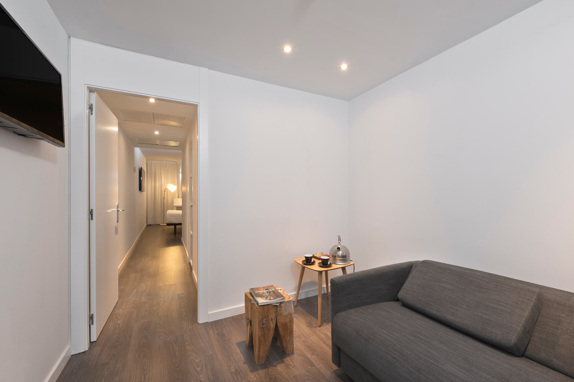 a room with a couch and a table