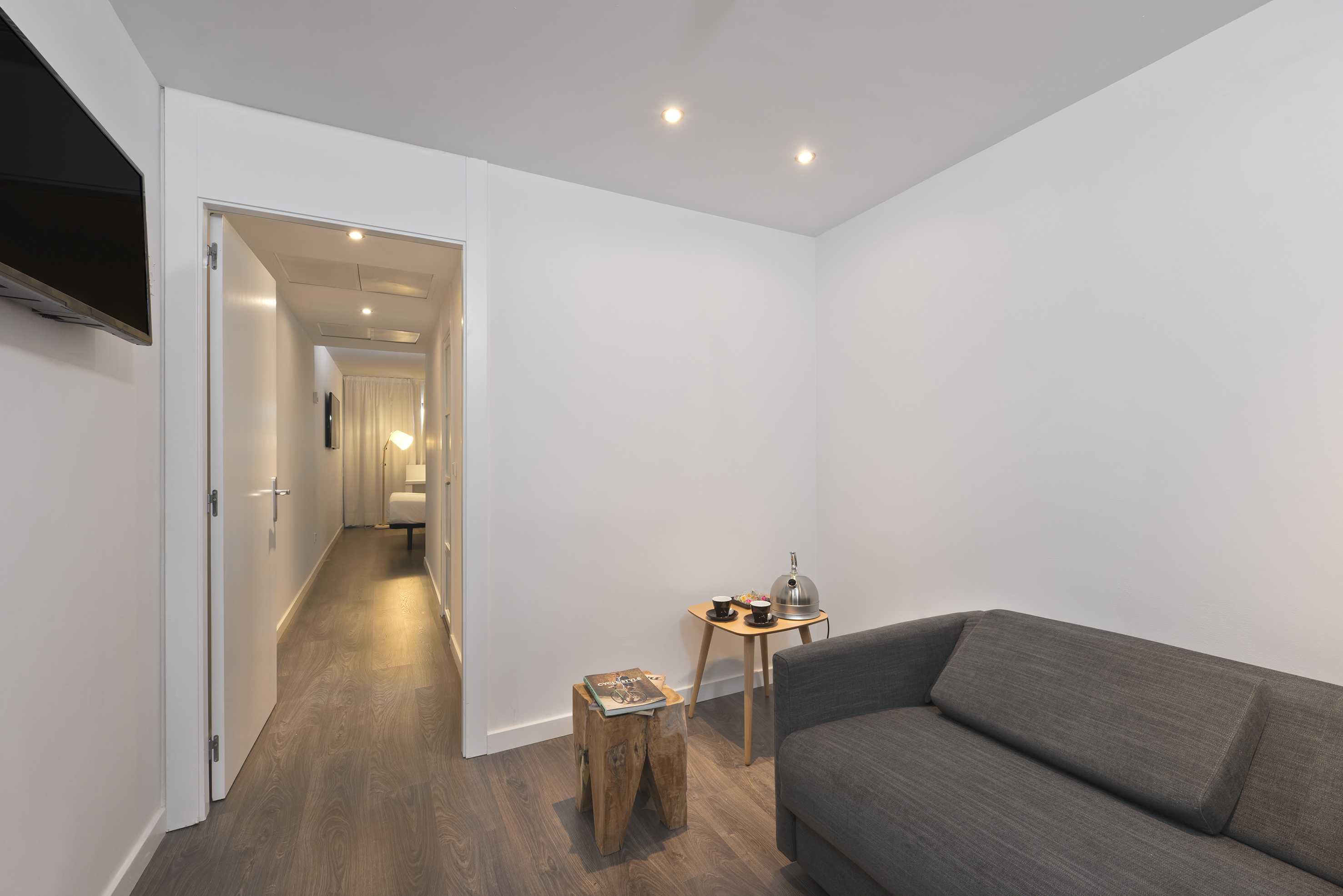 a room with a couch and a table