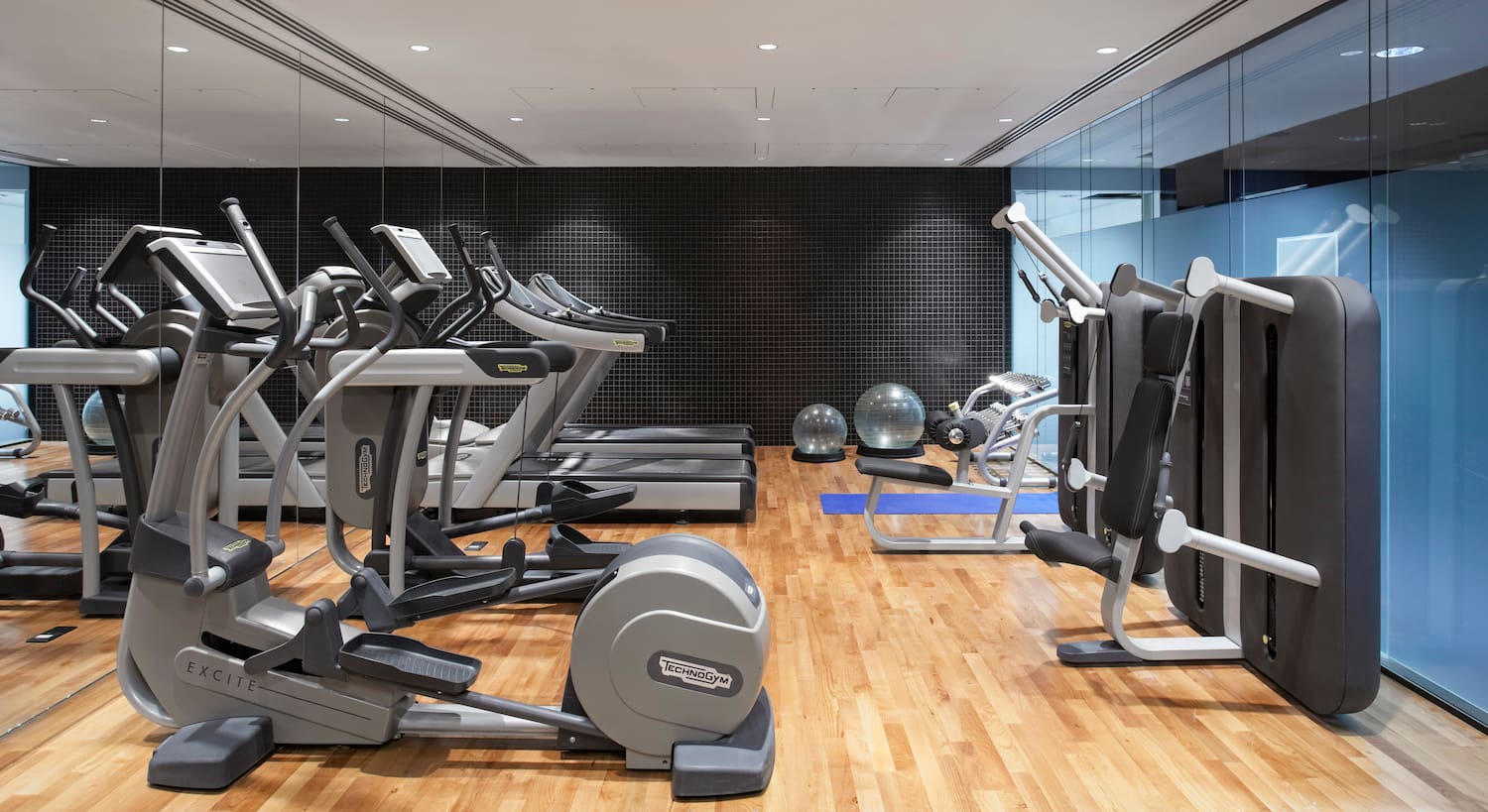 a room with exercise equipment