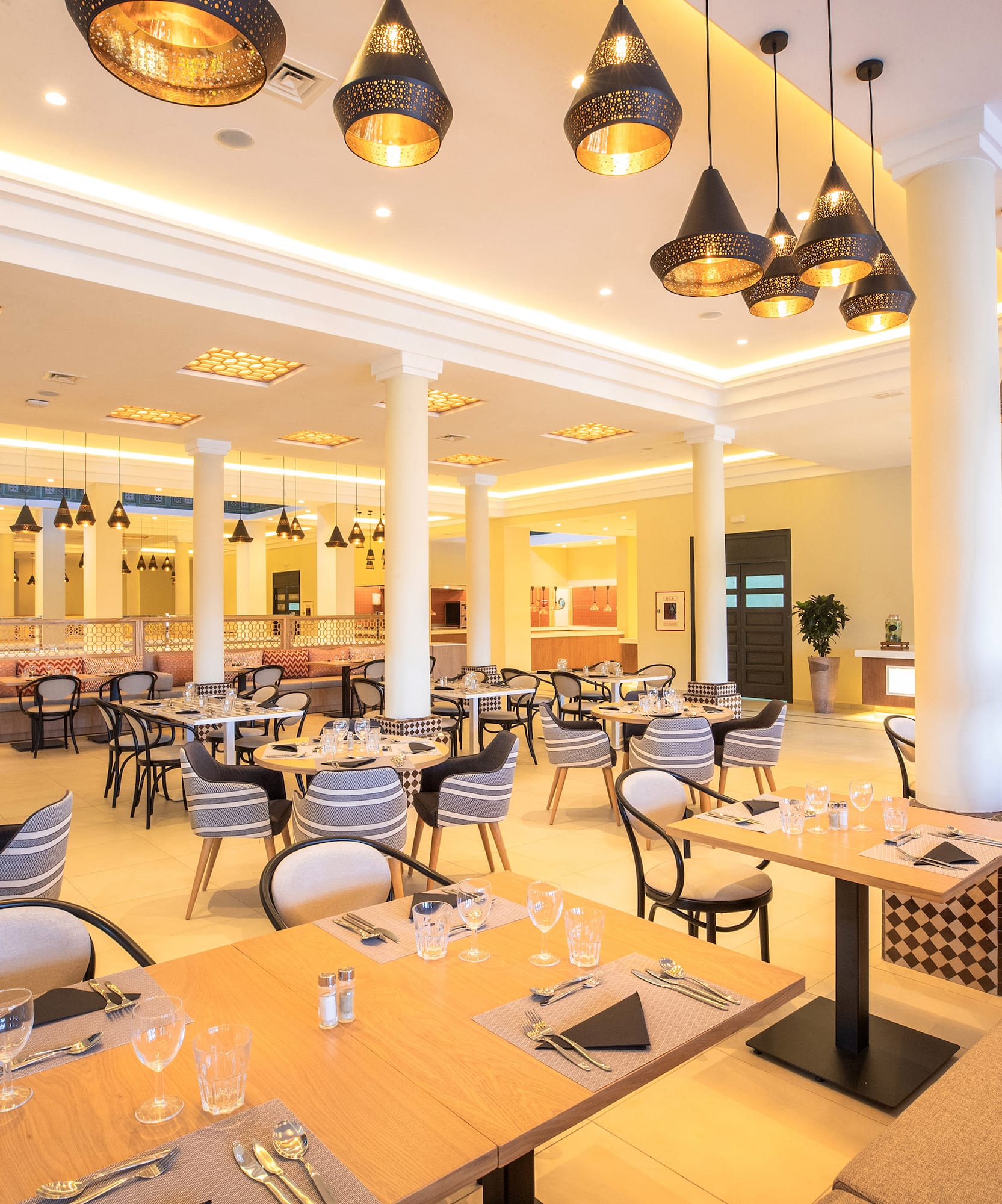 a room with tables and chairs