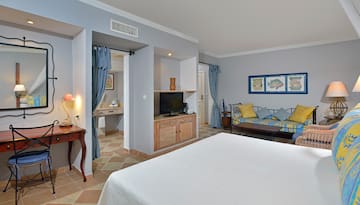 a room with a bed and a television