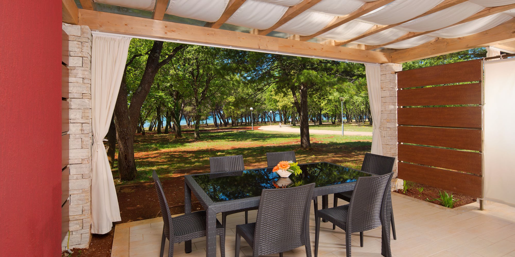 a table and chairs on a patio