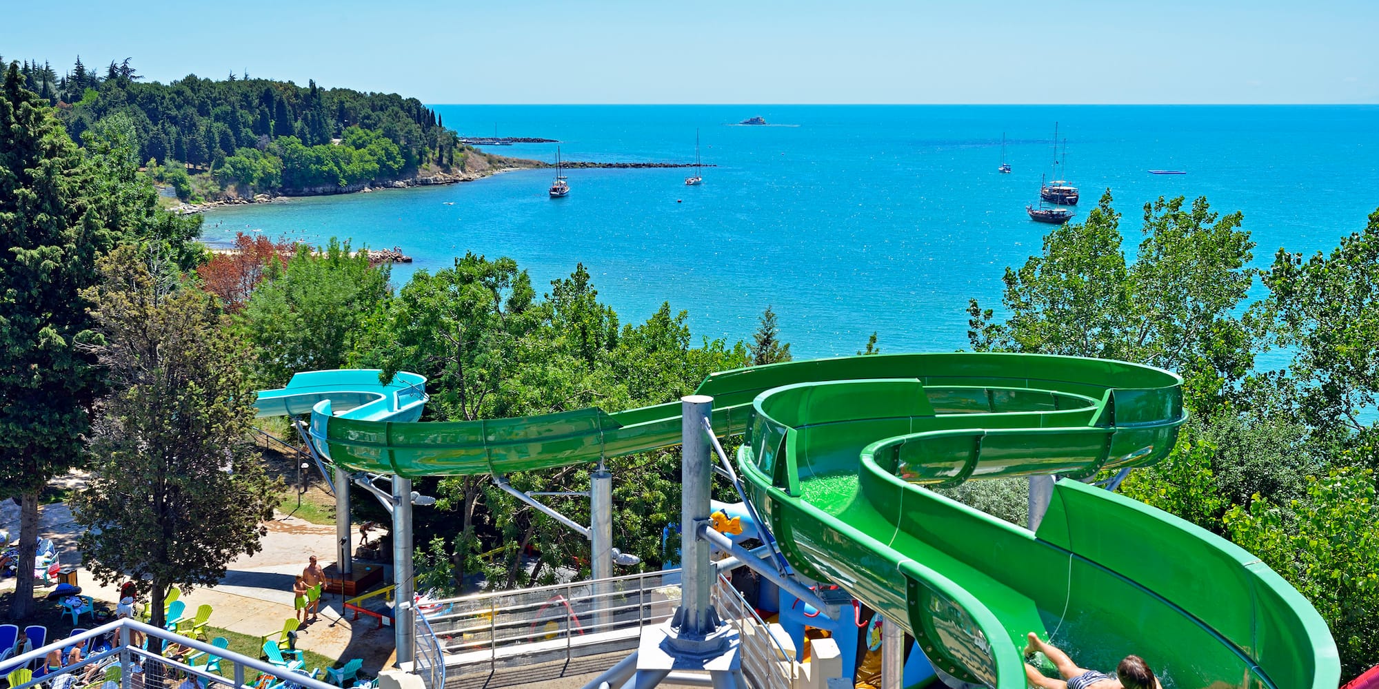 a water slide with people on it