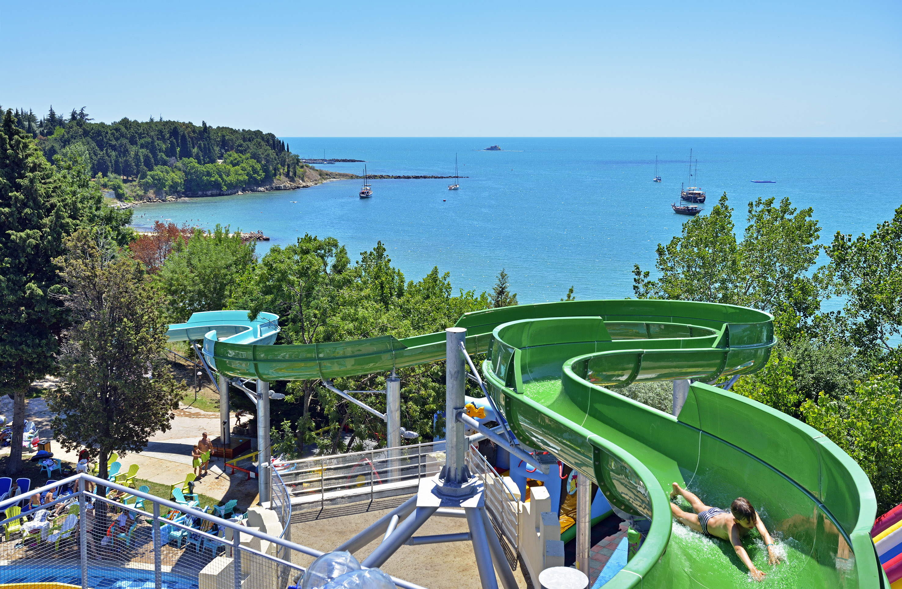 a water slide with people on it