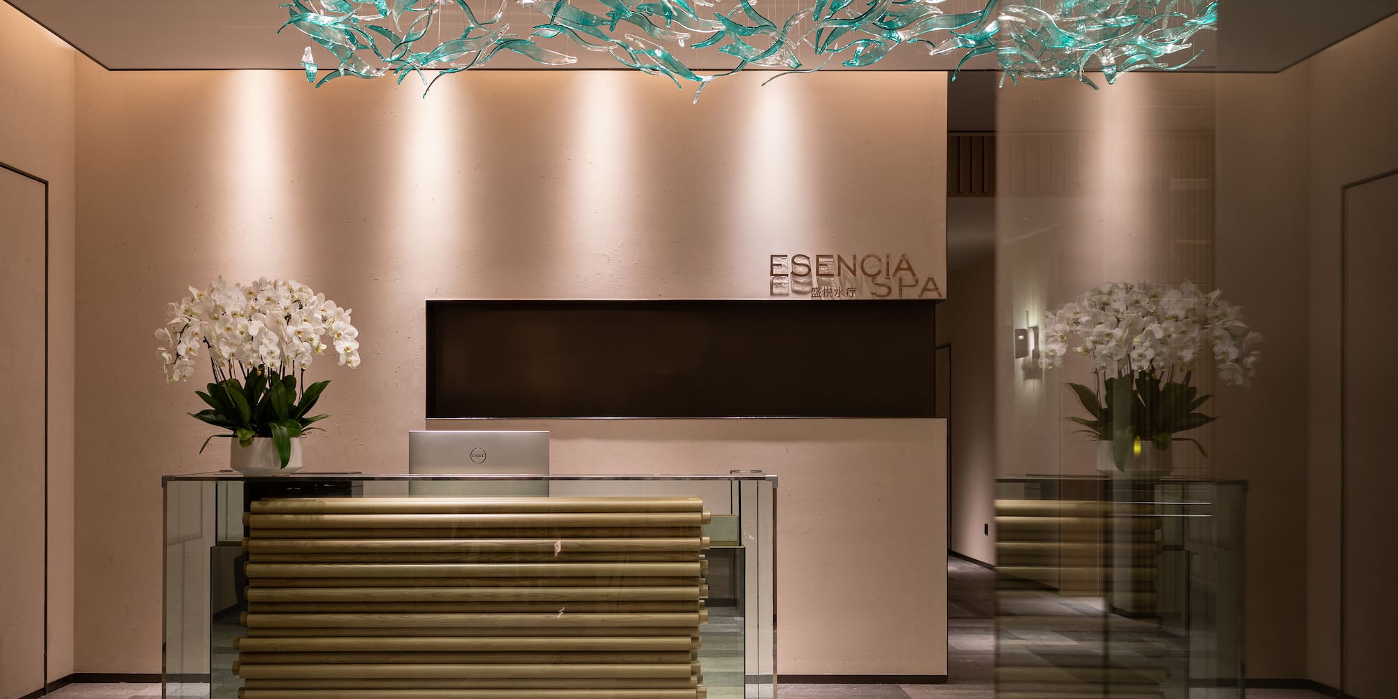 a reception desk in a hotel