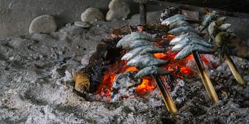 fish on a stick over a fire