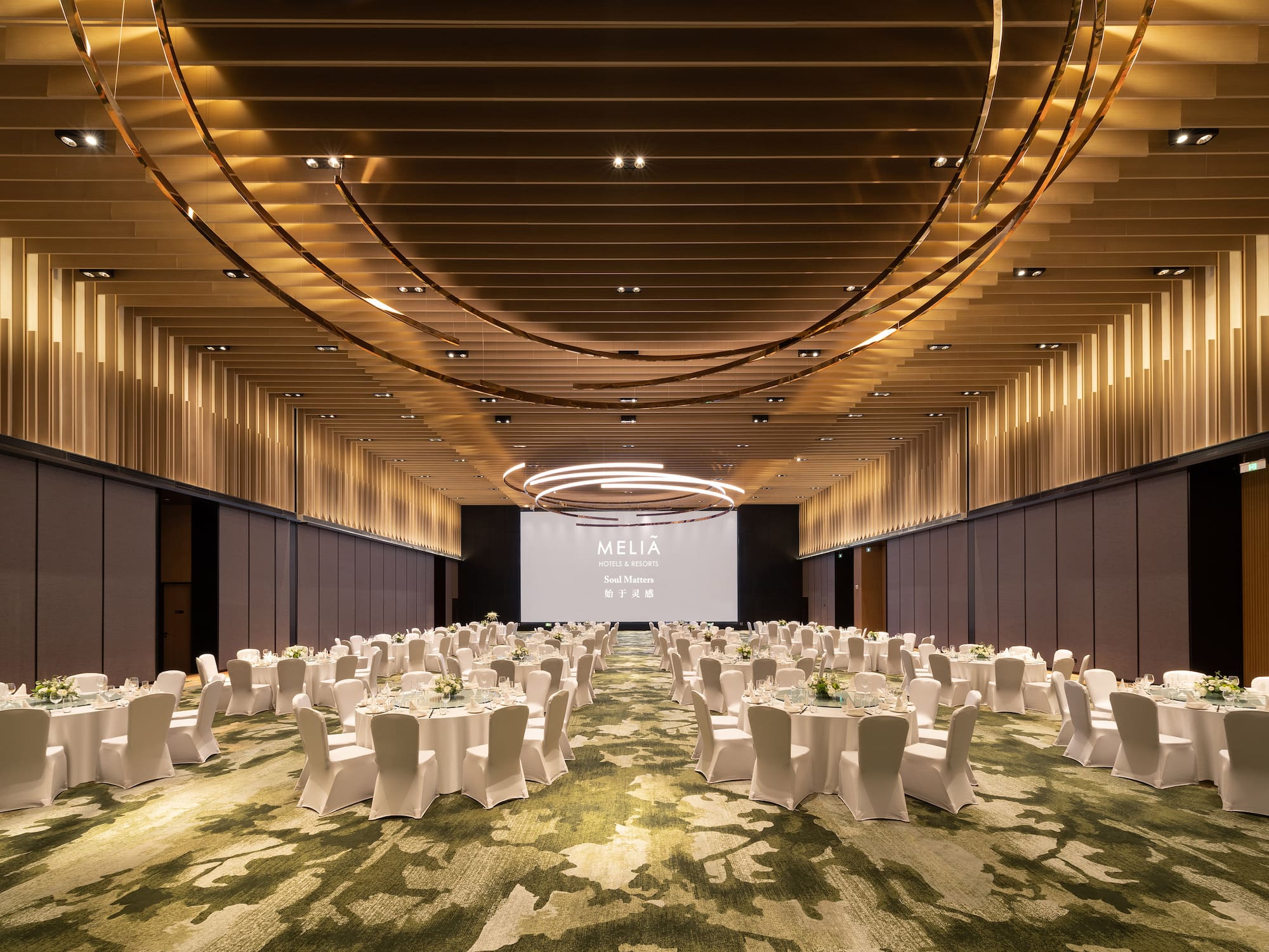 a room with tables and chairs