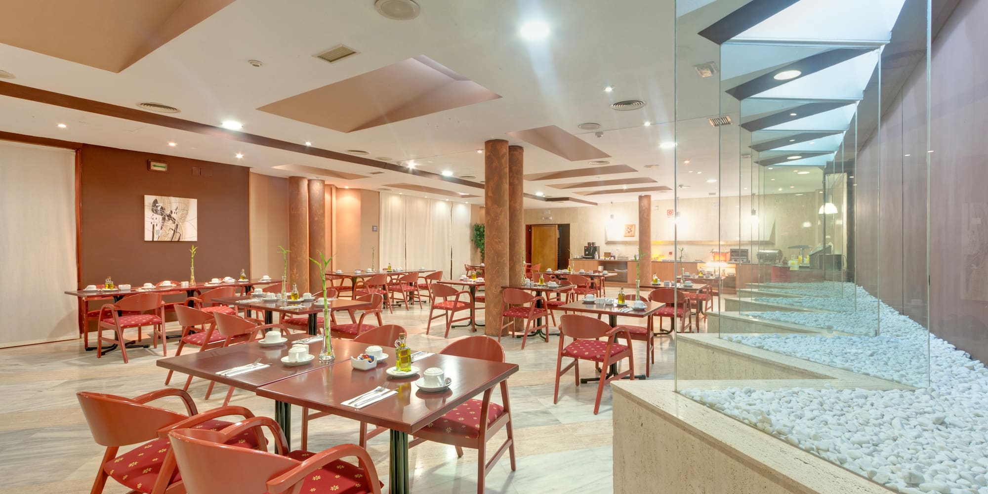 a room with tables and chairs