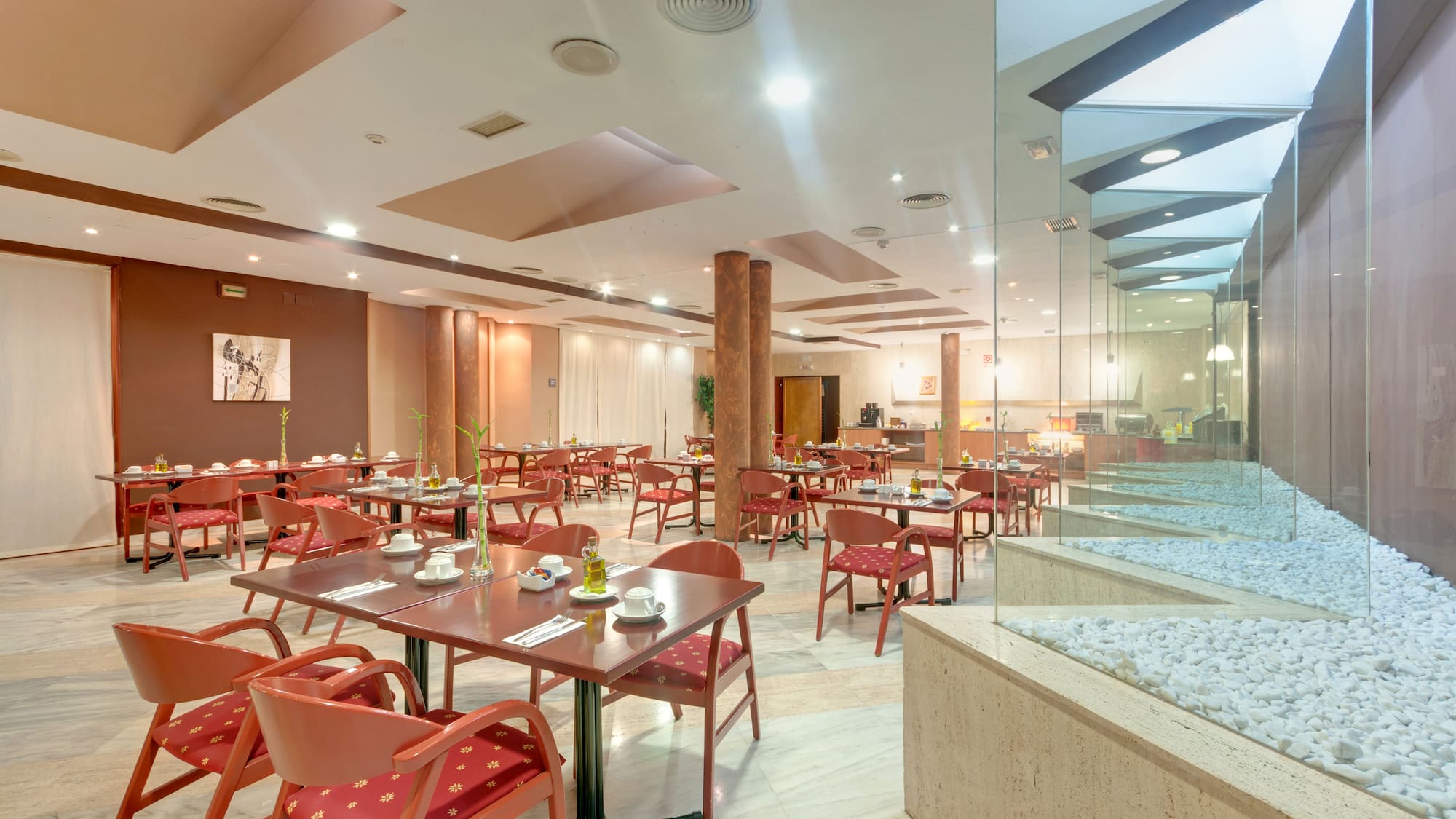 a room with tables and chairs