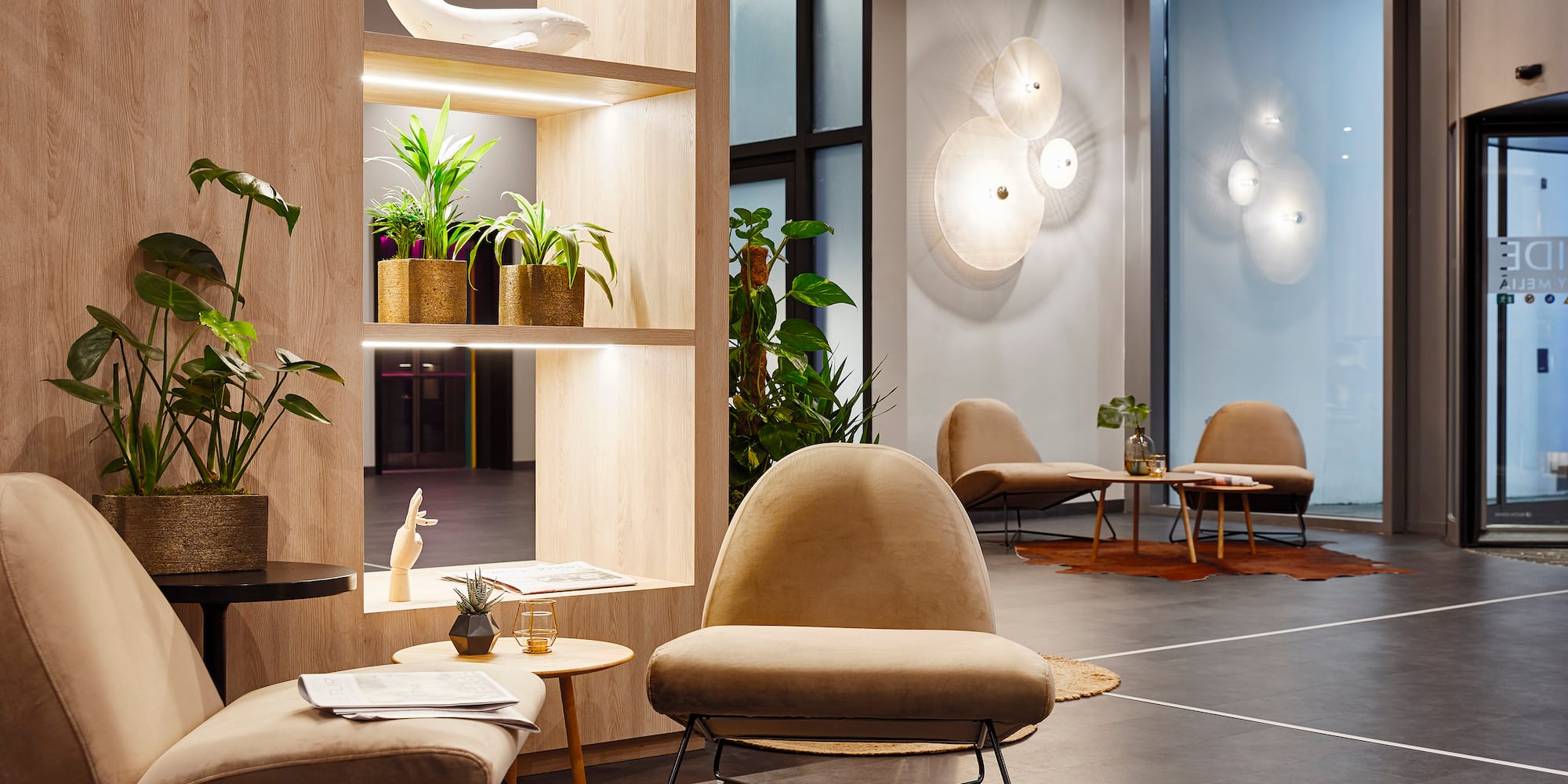 a room with chairs and tables