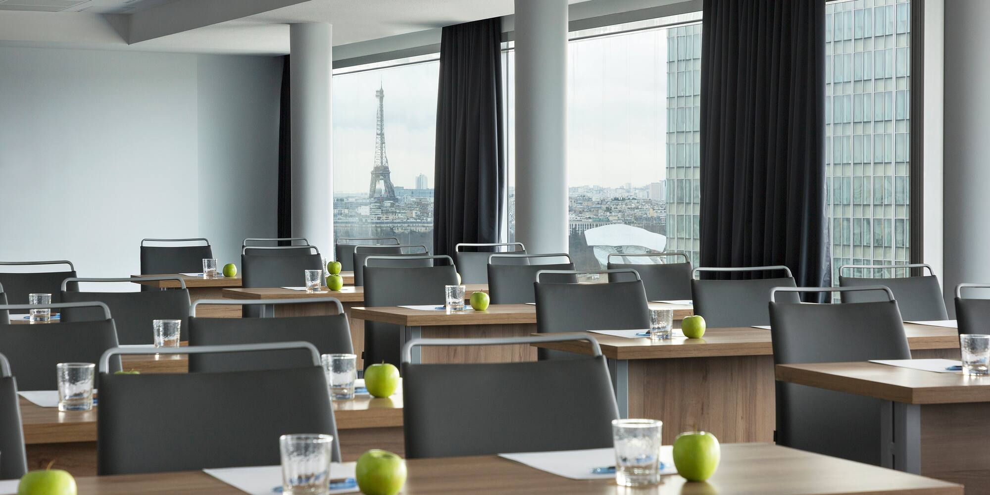 a room with tables and chairs