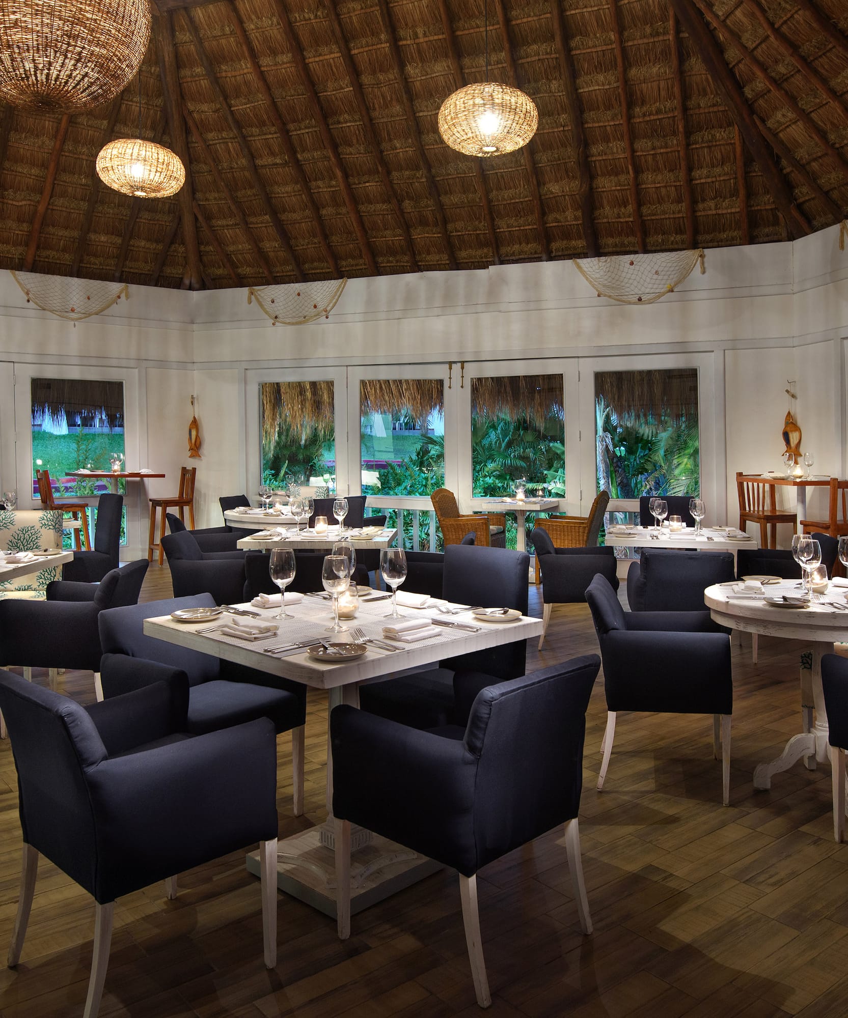 a room with tables and chairs