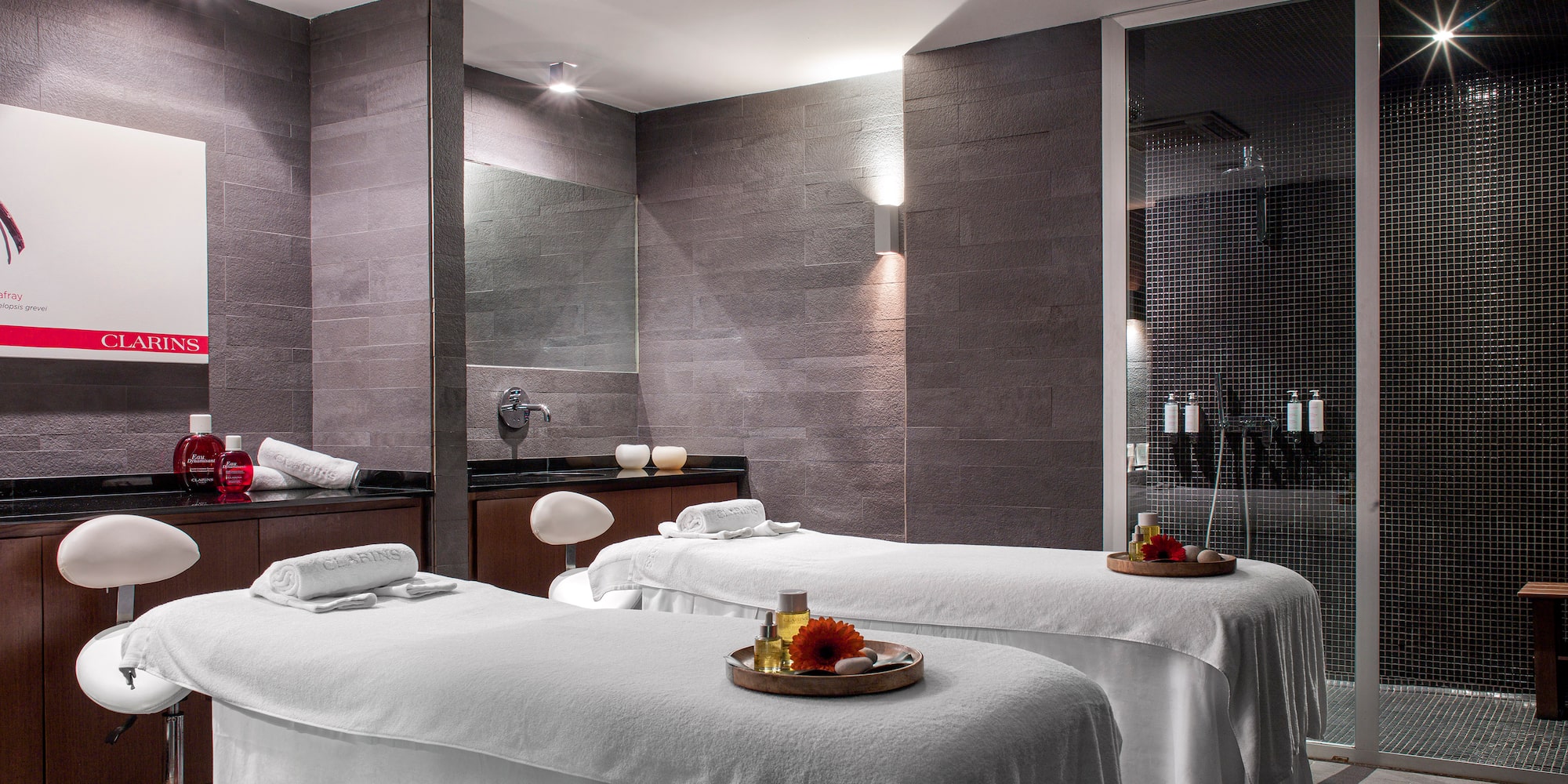 a massage beds in a room