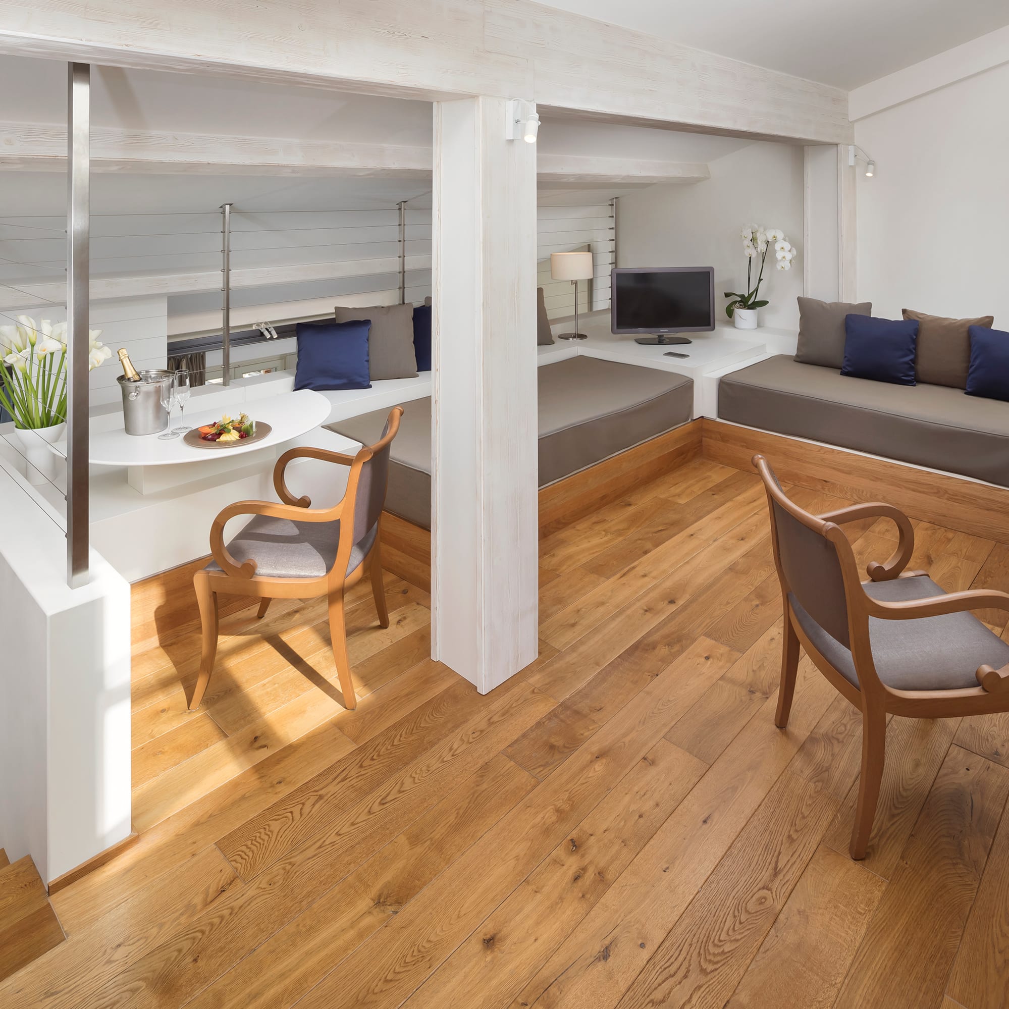 a room with a couch and a table