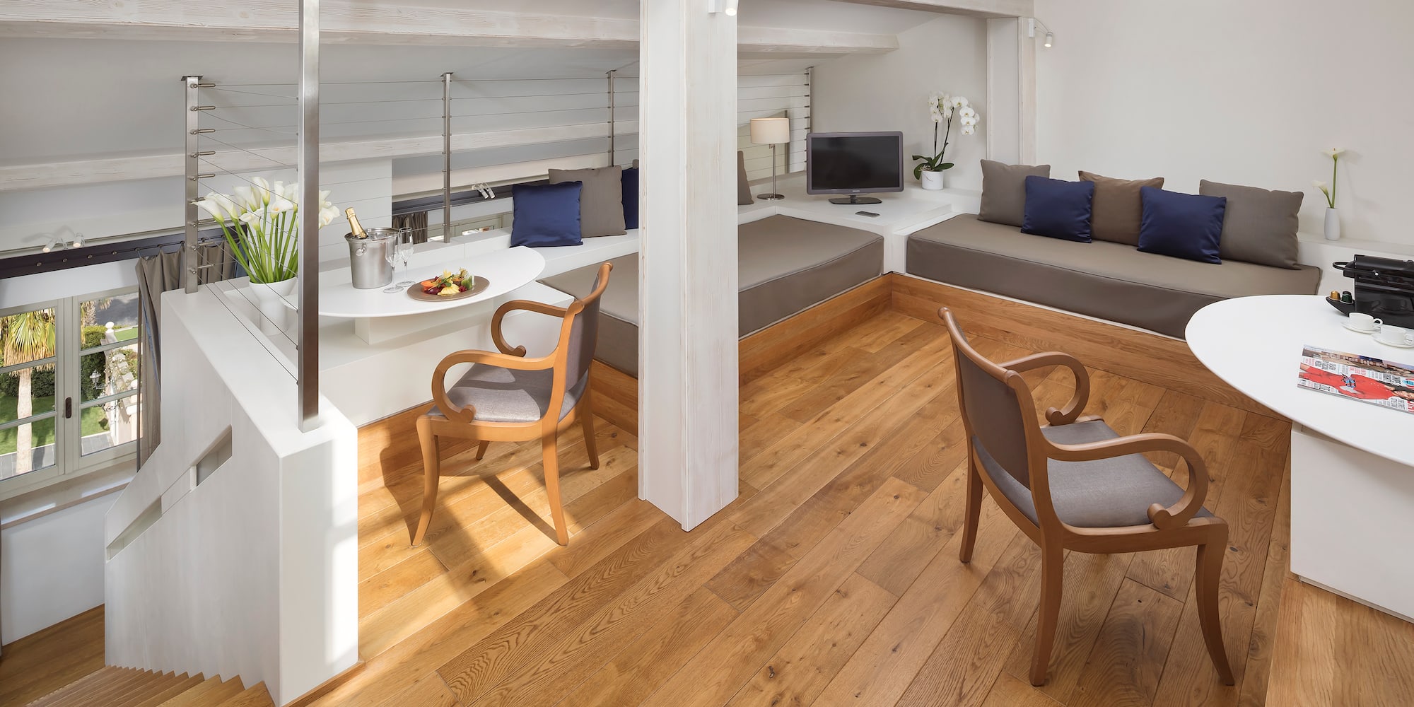 a room with a couch and a table