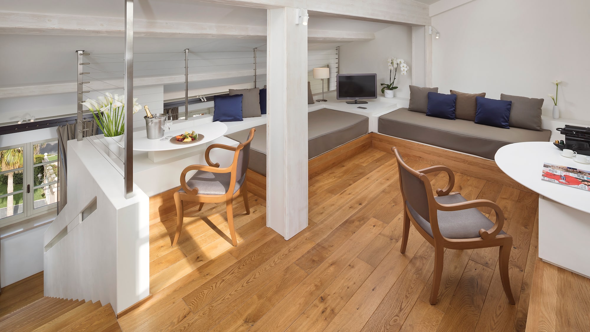 a room with a couch and a table