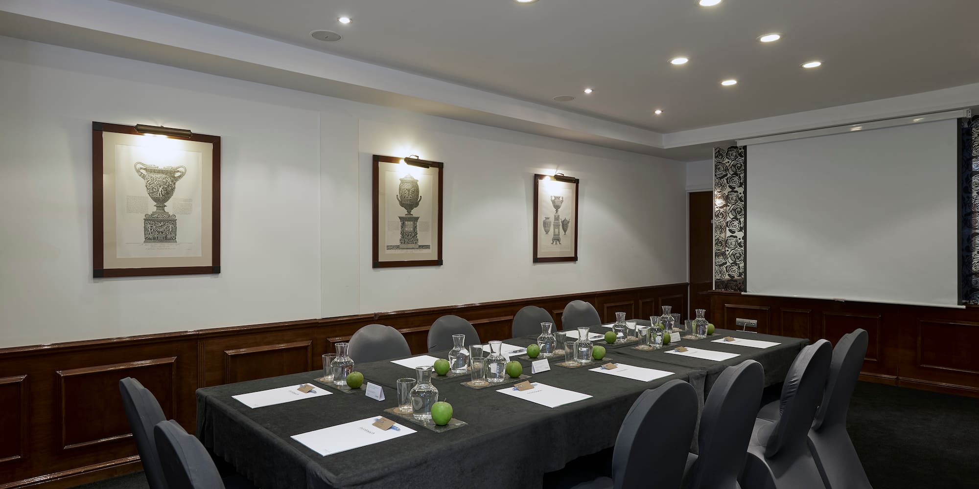 a room with a table and chairs