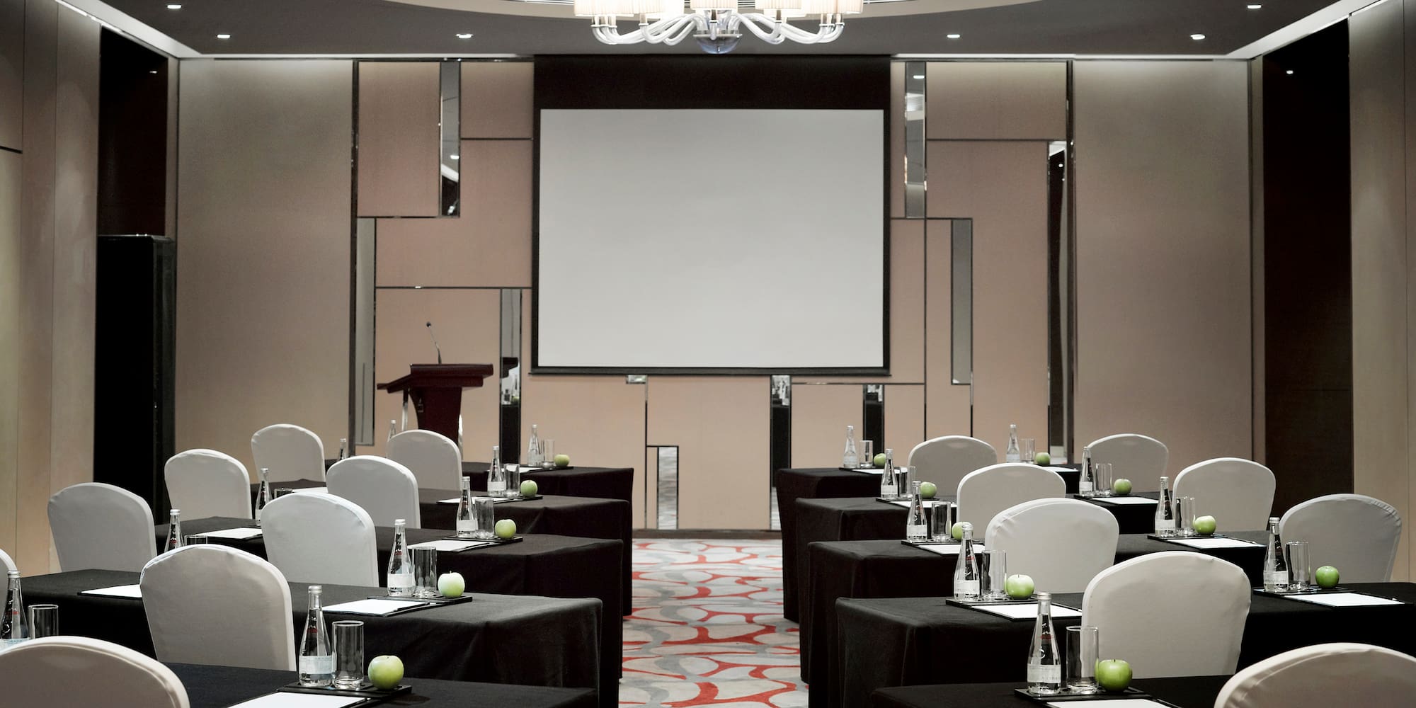 a room with tables and chairs