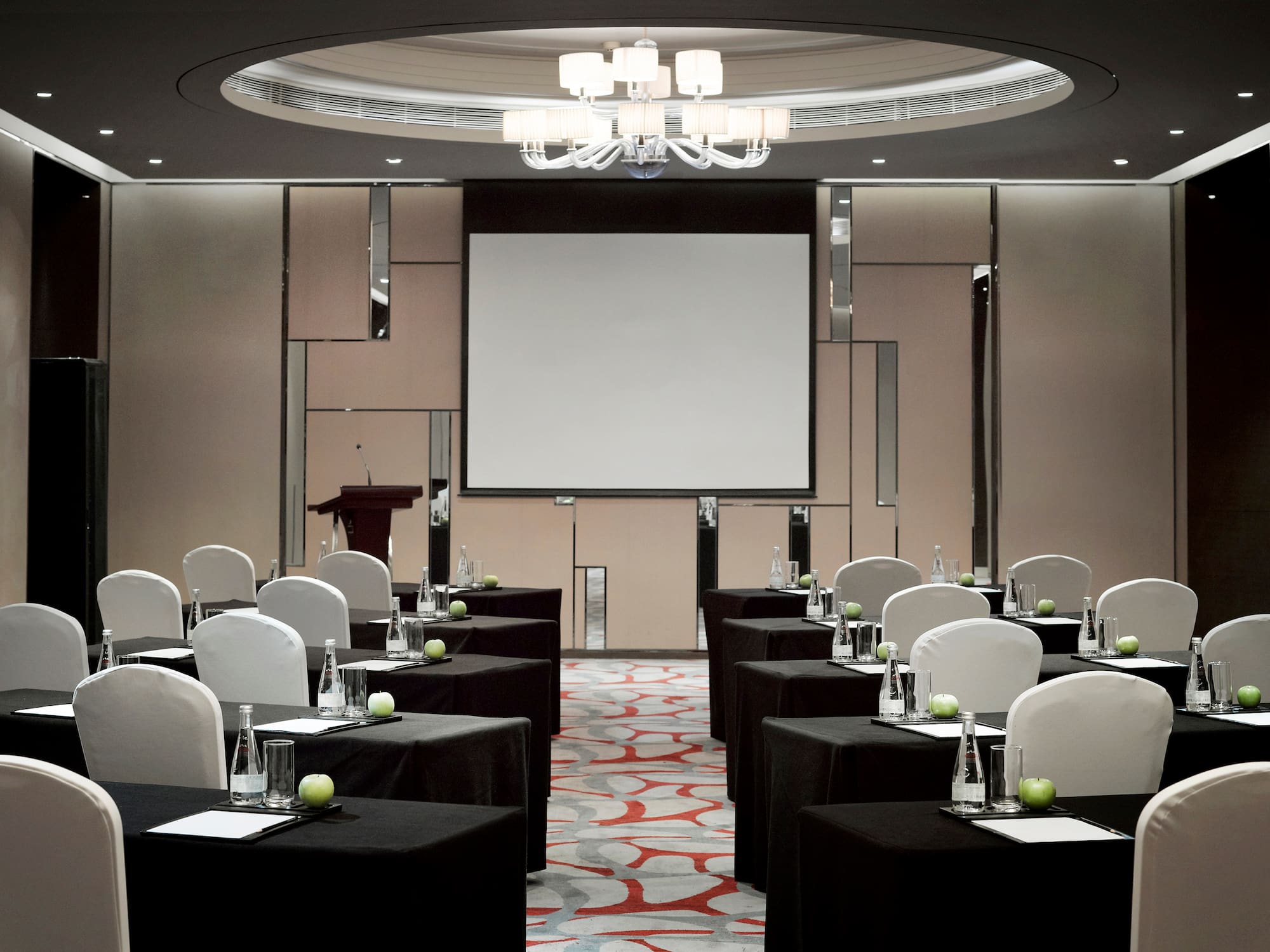 a room with tables and chairs