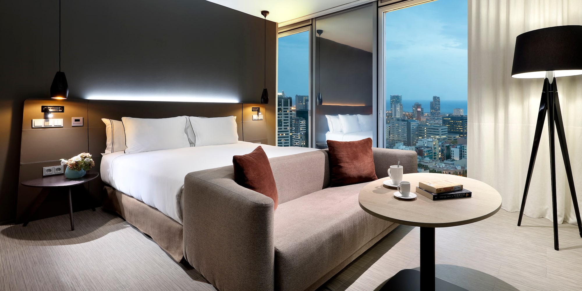 a room with a bed and a table