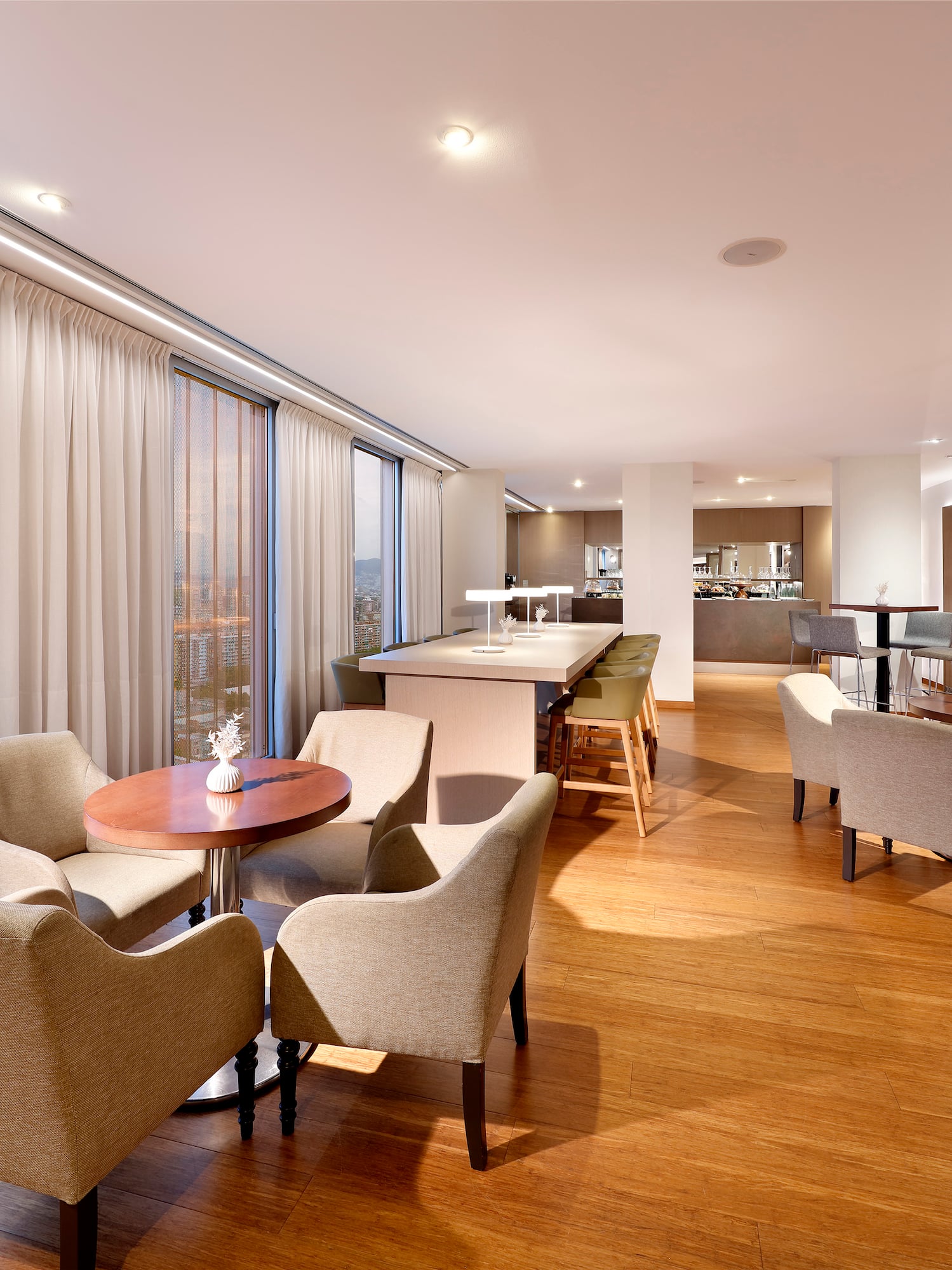 a room with tables and chairs