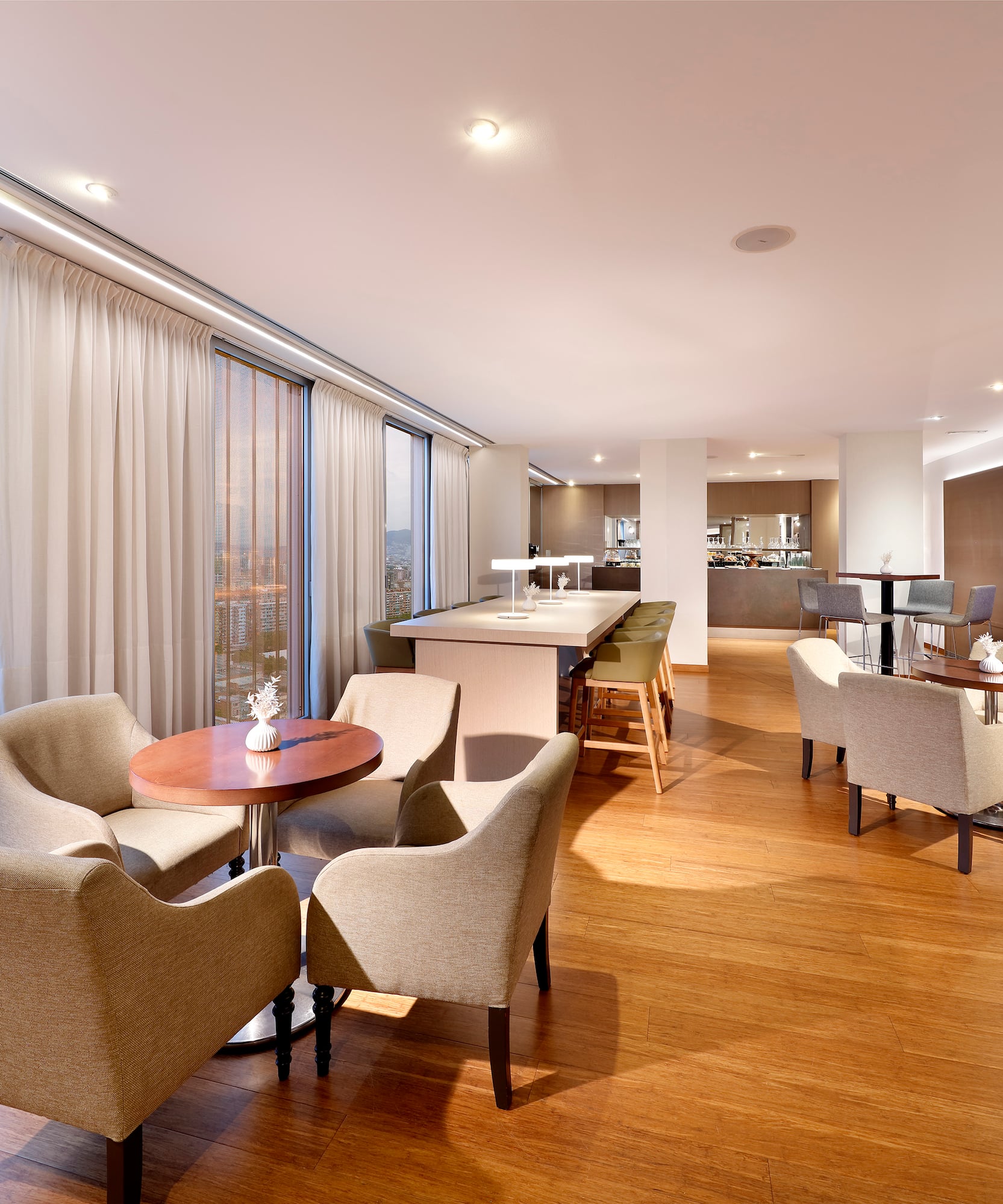 a room with tables and chairs