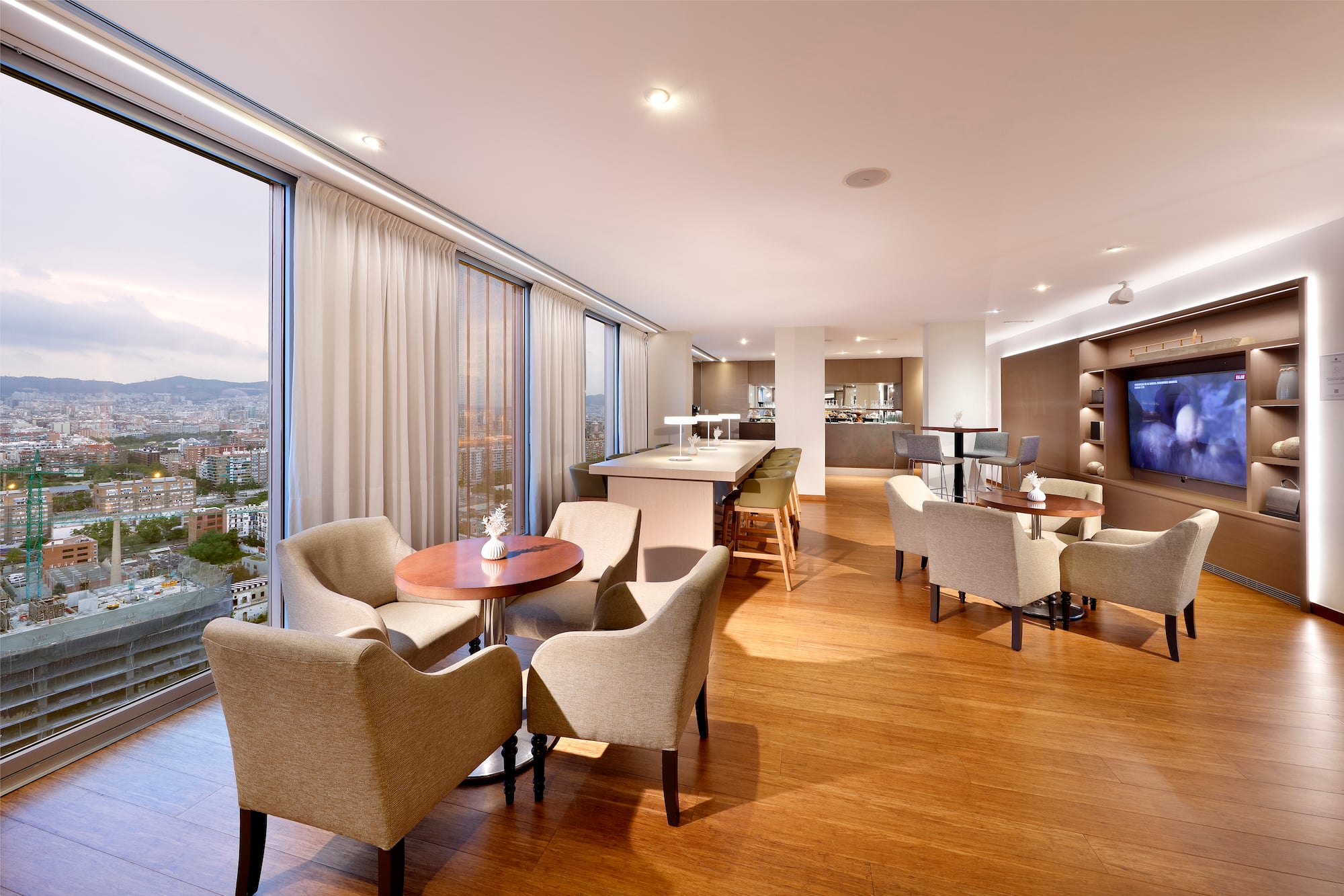 a room with tables and chairs