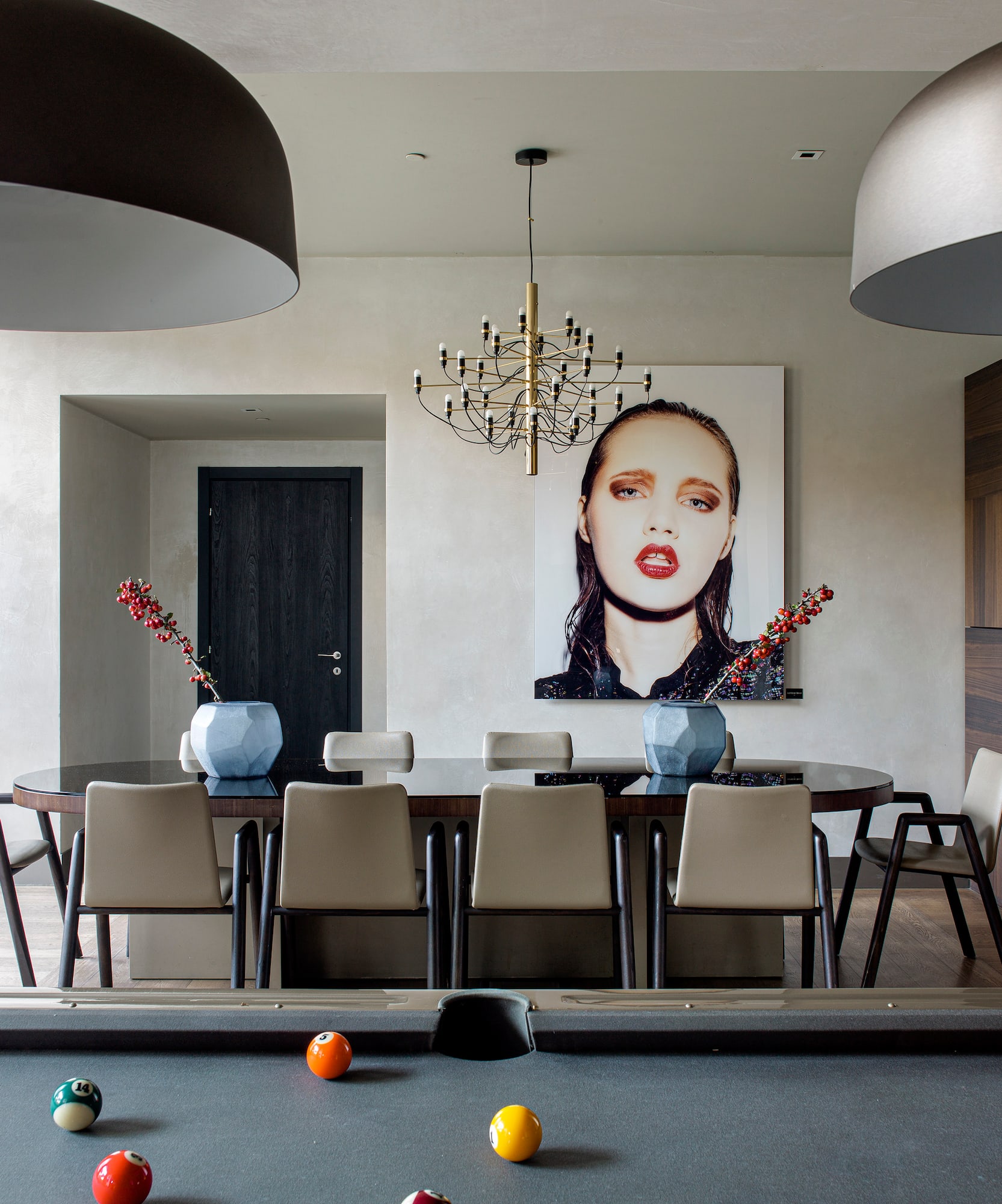 a pool table with a picture of a woman on it