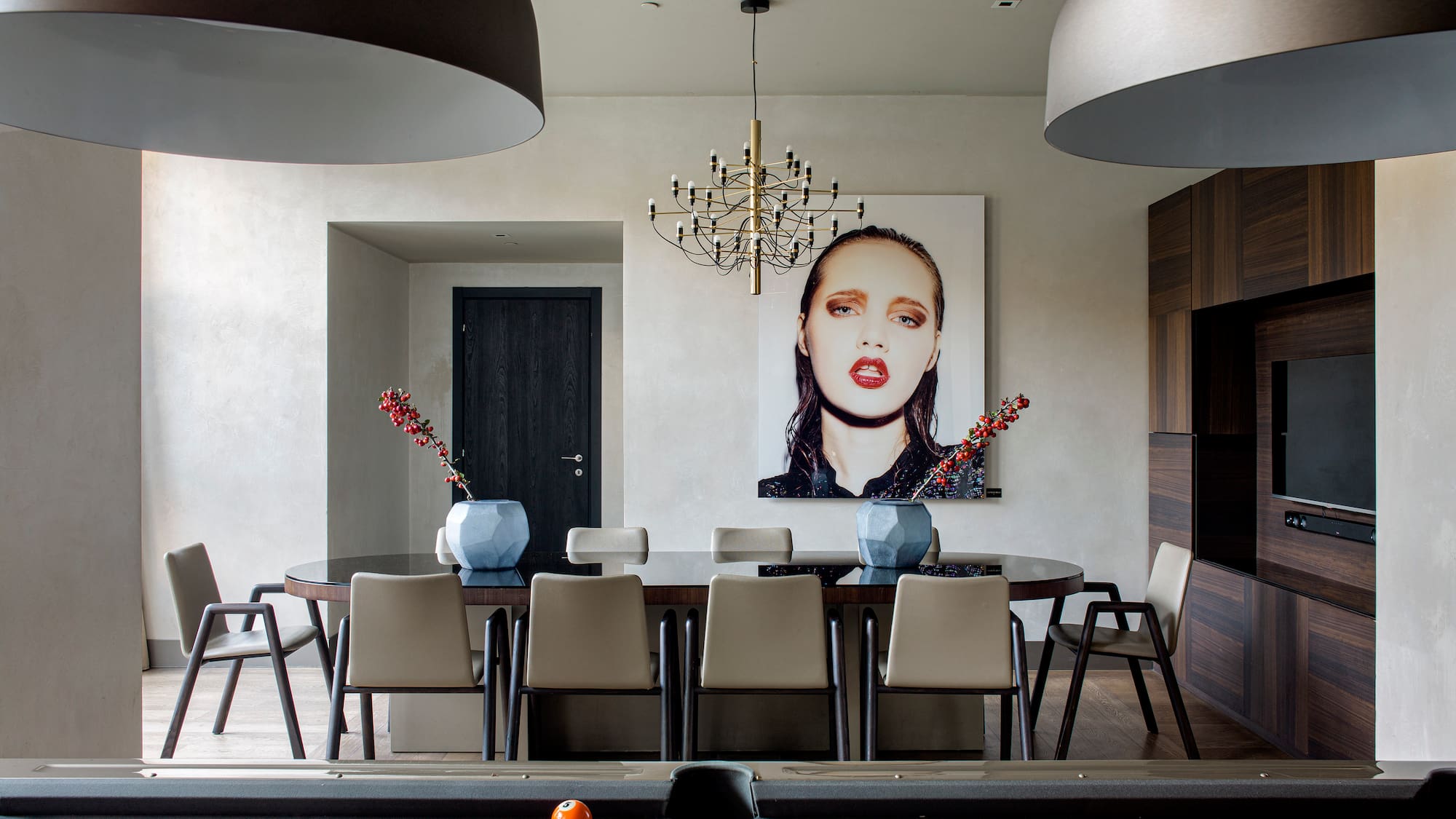 a pool table with a picture of a woman on it