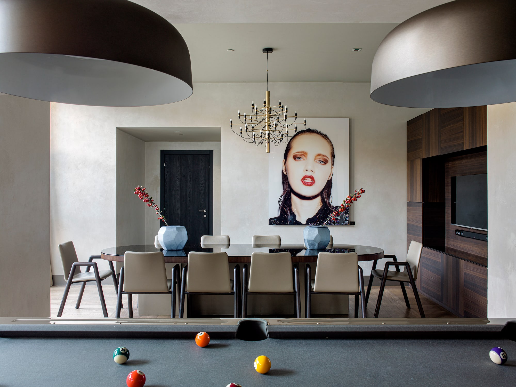 a pool table with a picture of a woman on it