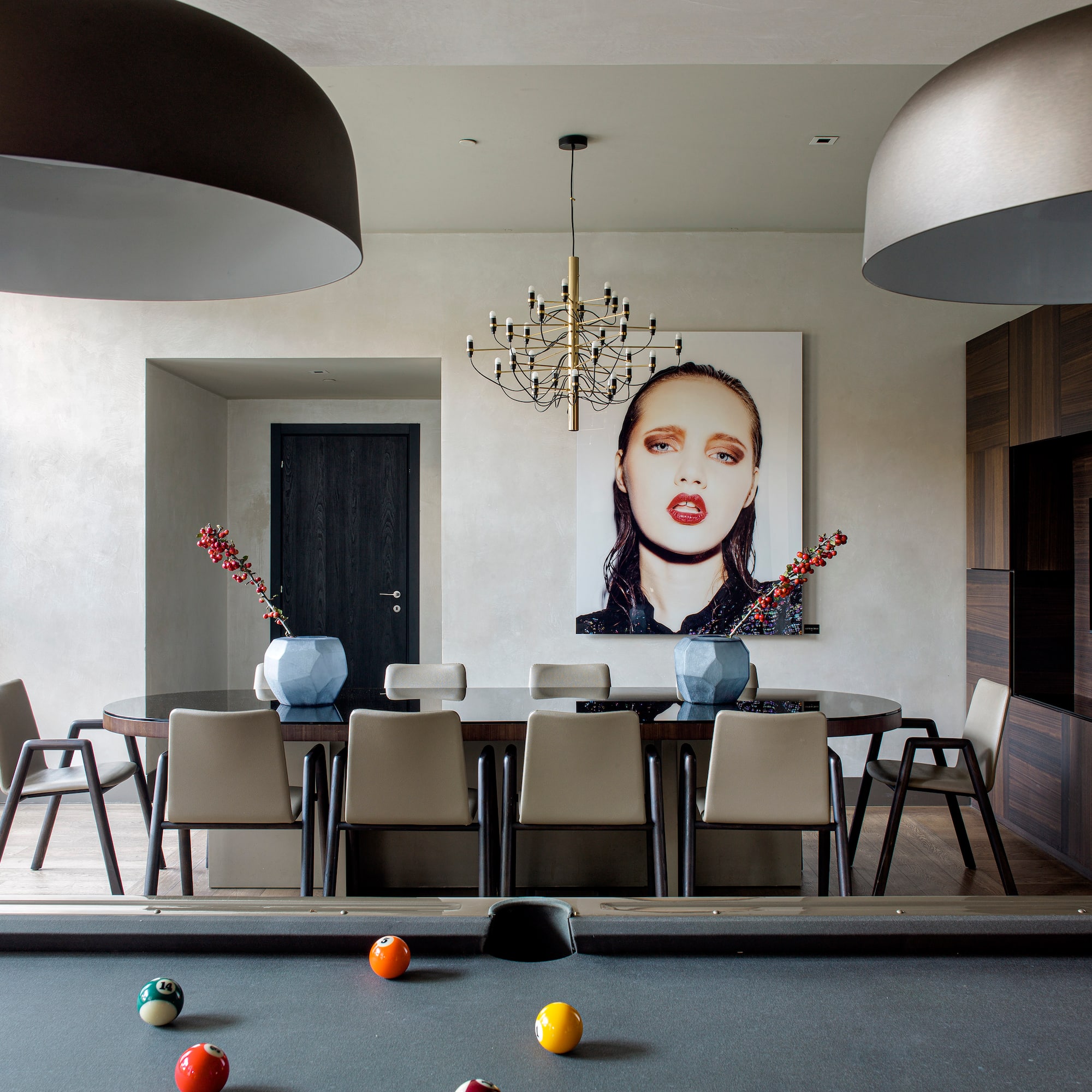 a pool table with a picture of a woman on it