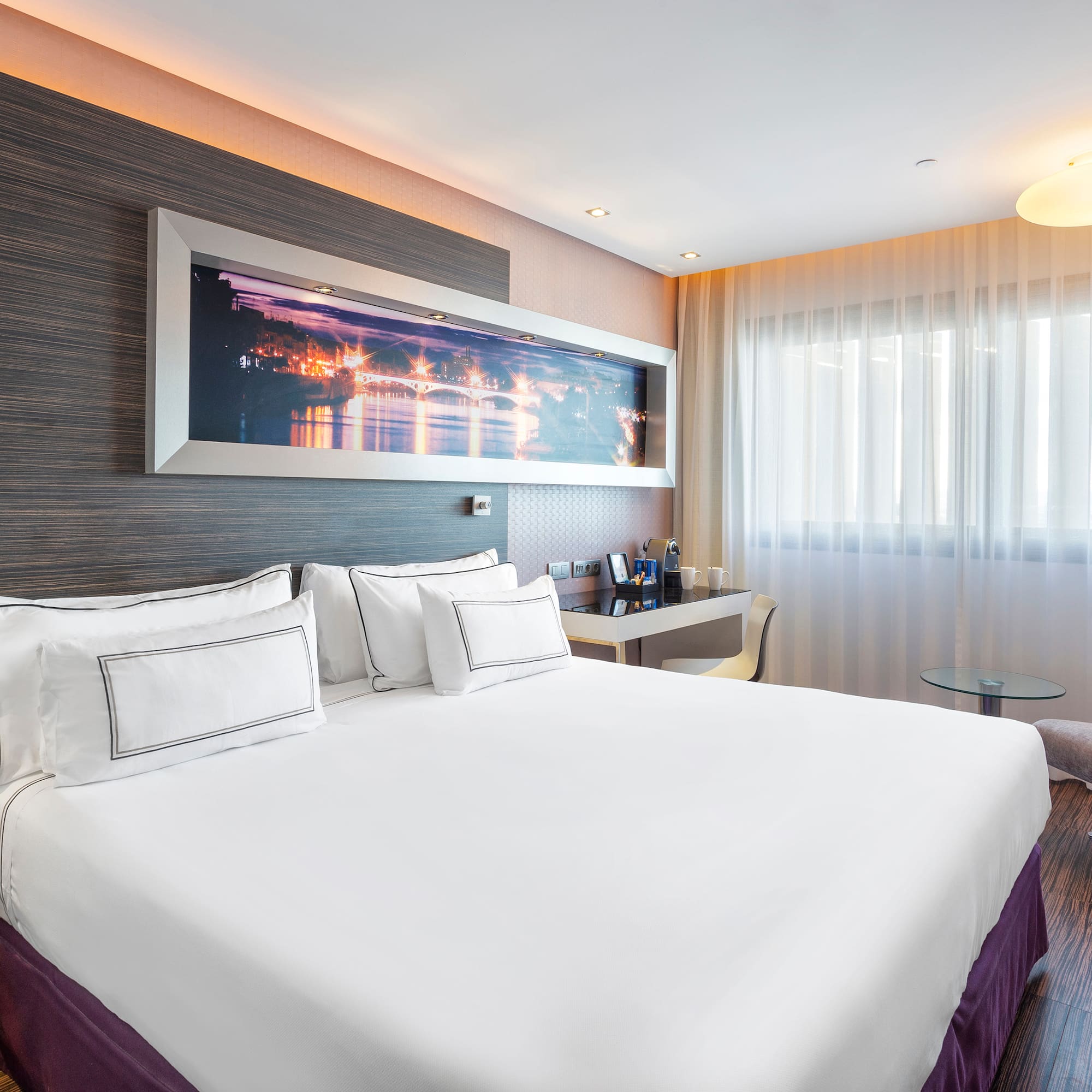 a bed in a hotel room