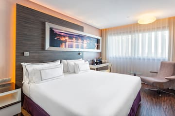 a bed in a hotel room