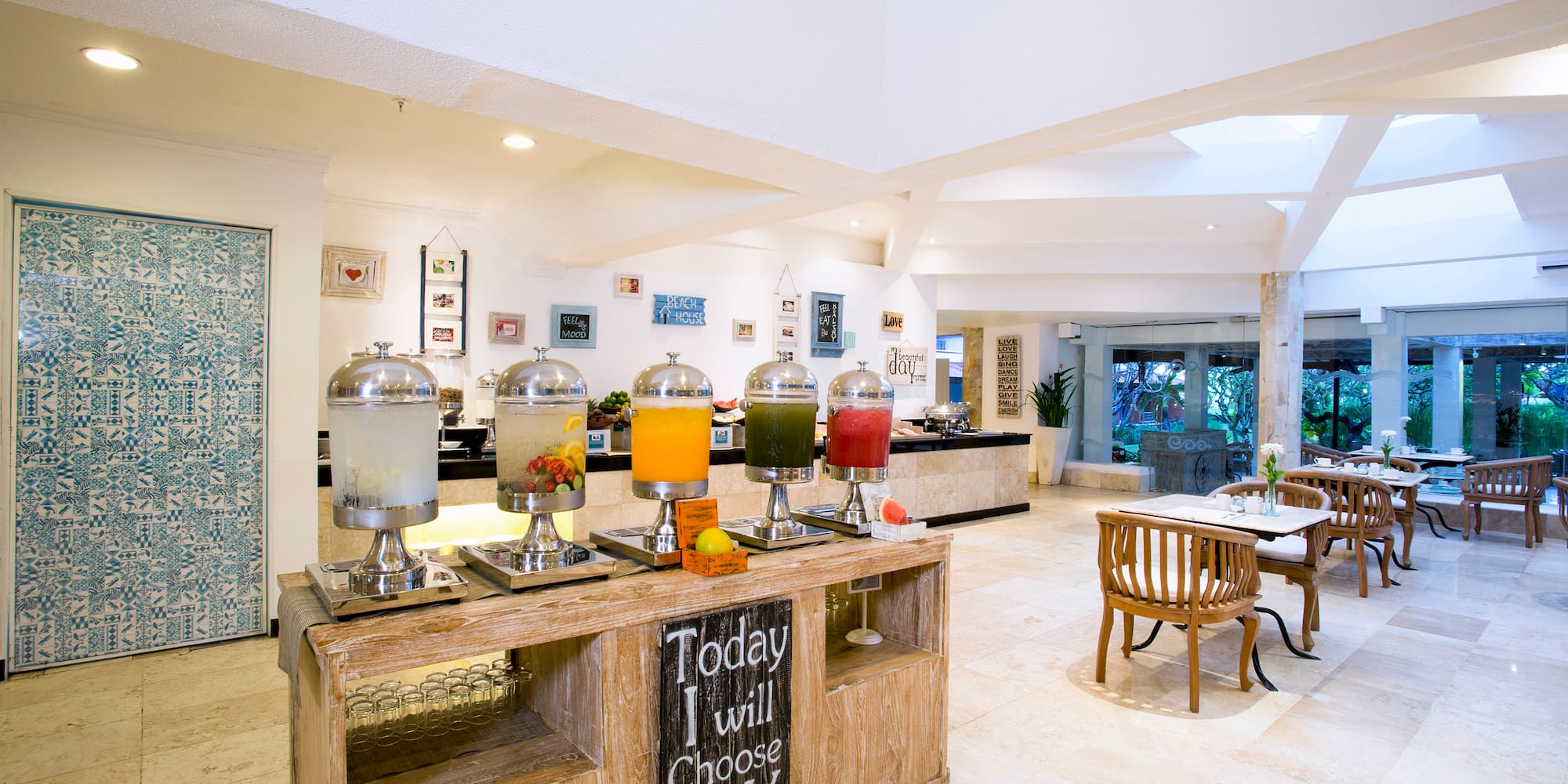 a buffet with drinks in it