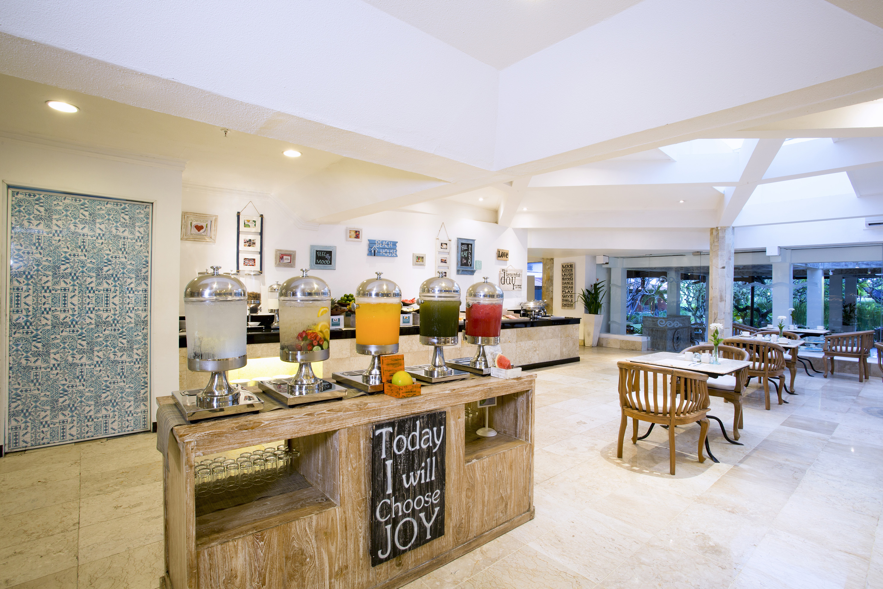 a buffet with drinks in it