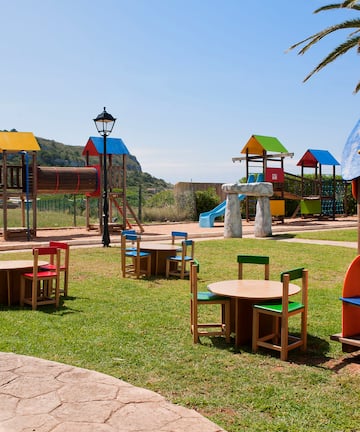 a playground with a play set