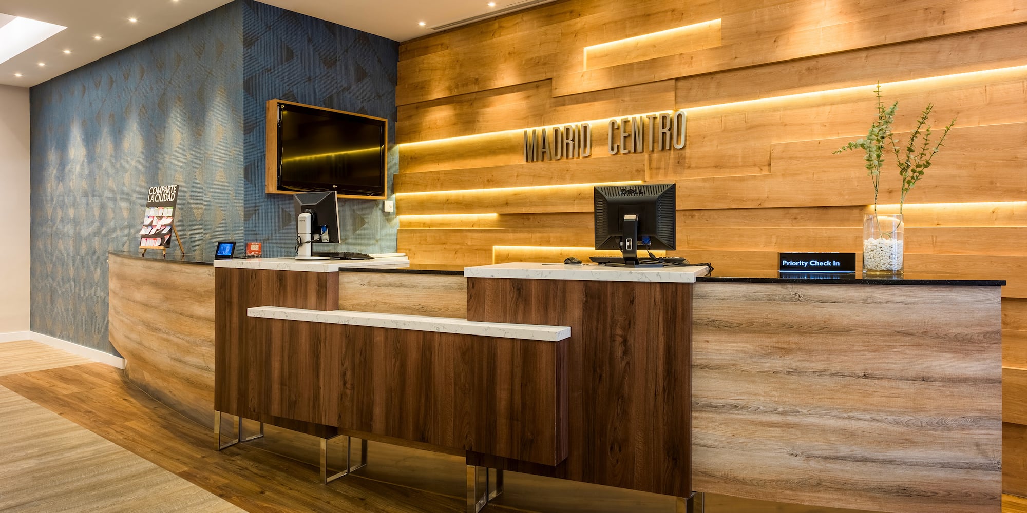 a reception desk in a hotel