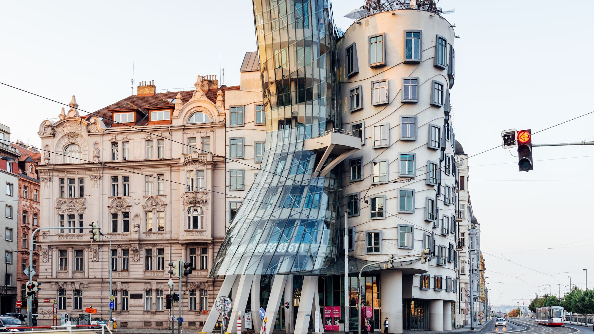 Dancing House with a curved glass facade