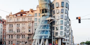 Dancing House with a curved glass facade